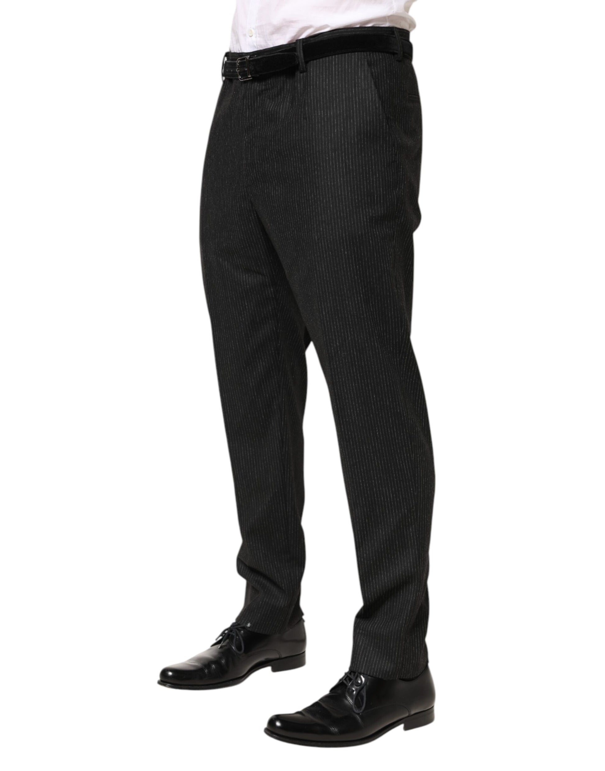 Men's black mid-waist dress trousers with a patterned design