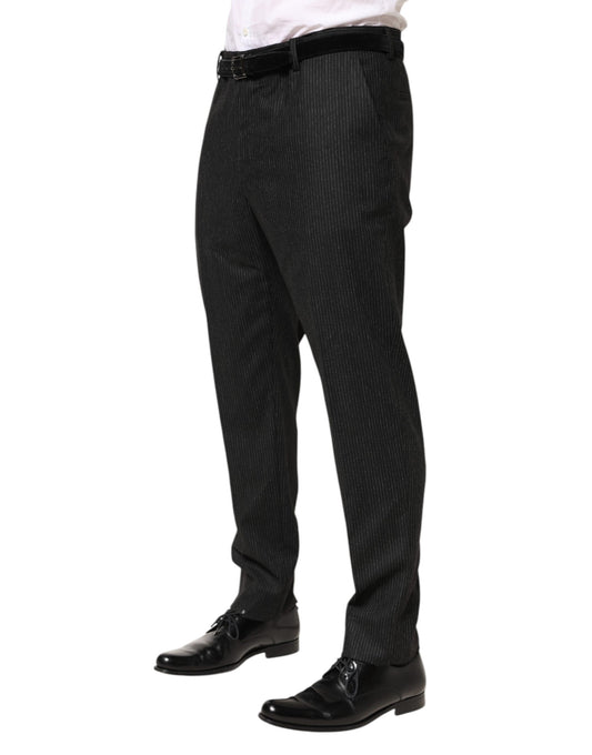 Men's black mid-waist dress trousers with a patterned design