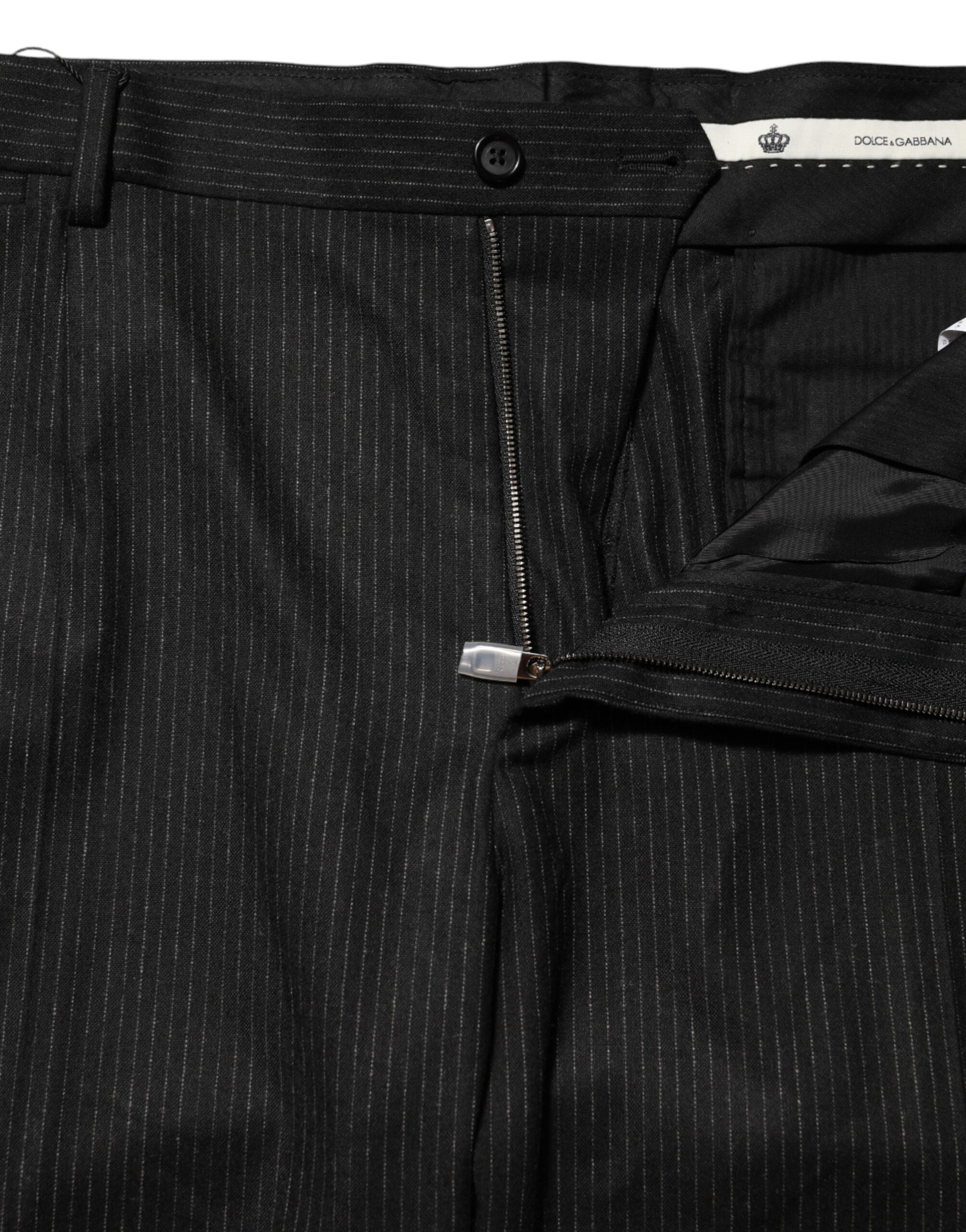 Black cotton mid waist dress trousers with zippered side pockets