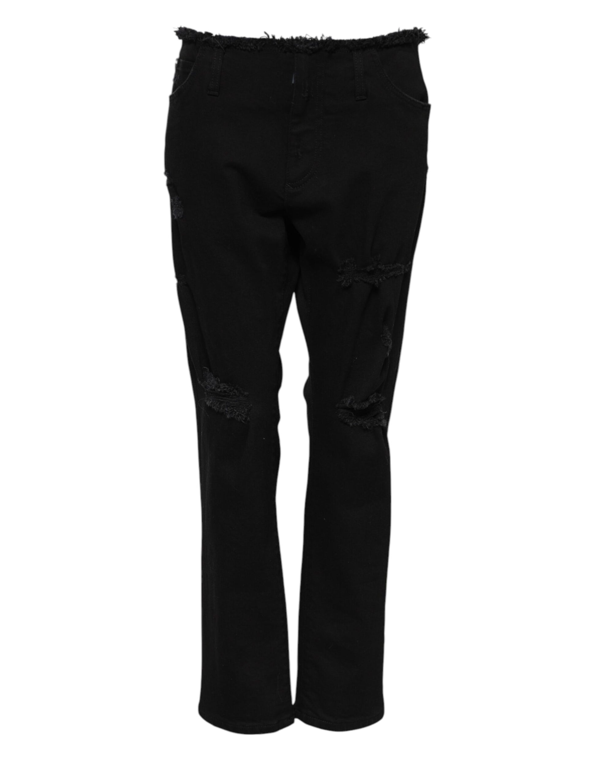 Black pants with distressed details