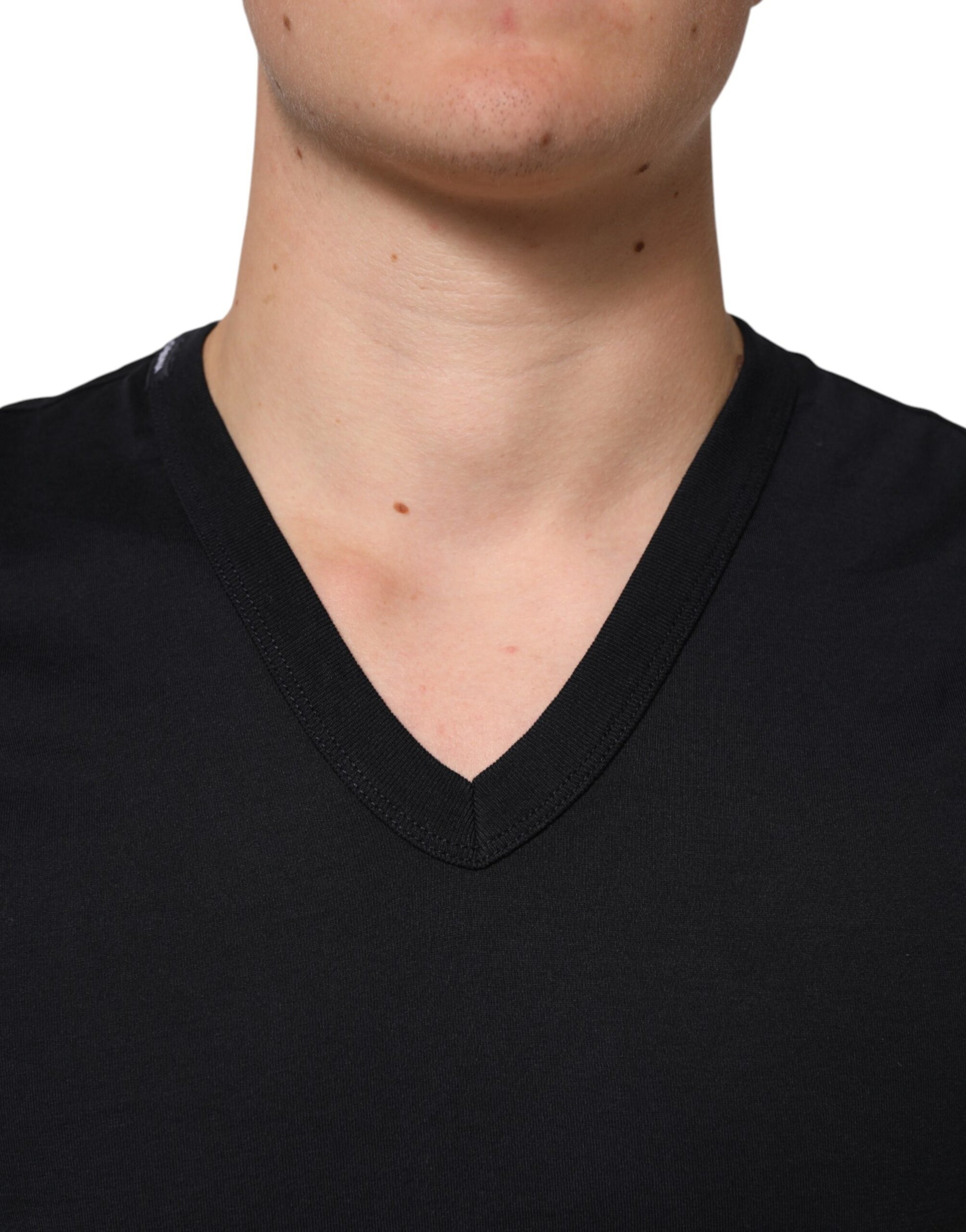 Man wearing black v-neck shirt