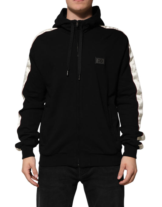 Black hoodie with white stripe on sleeve