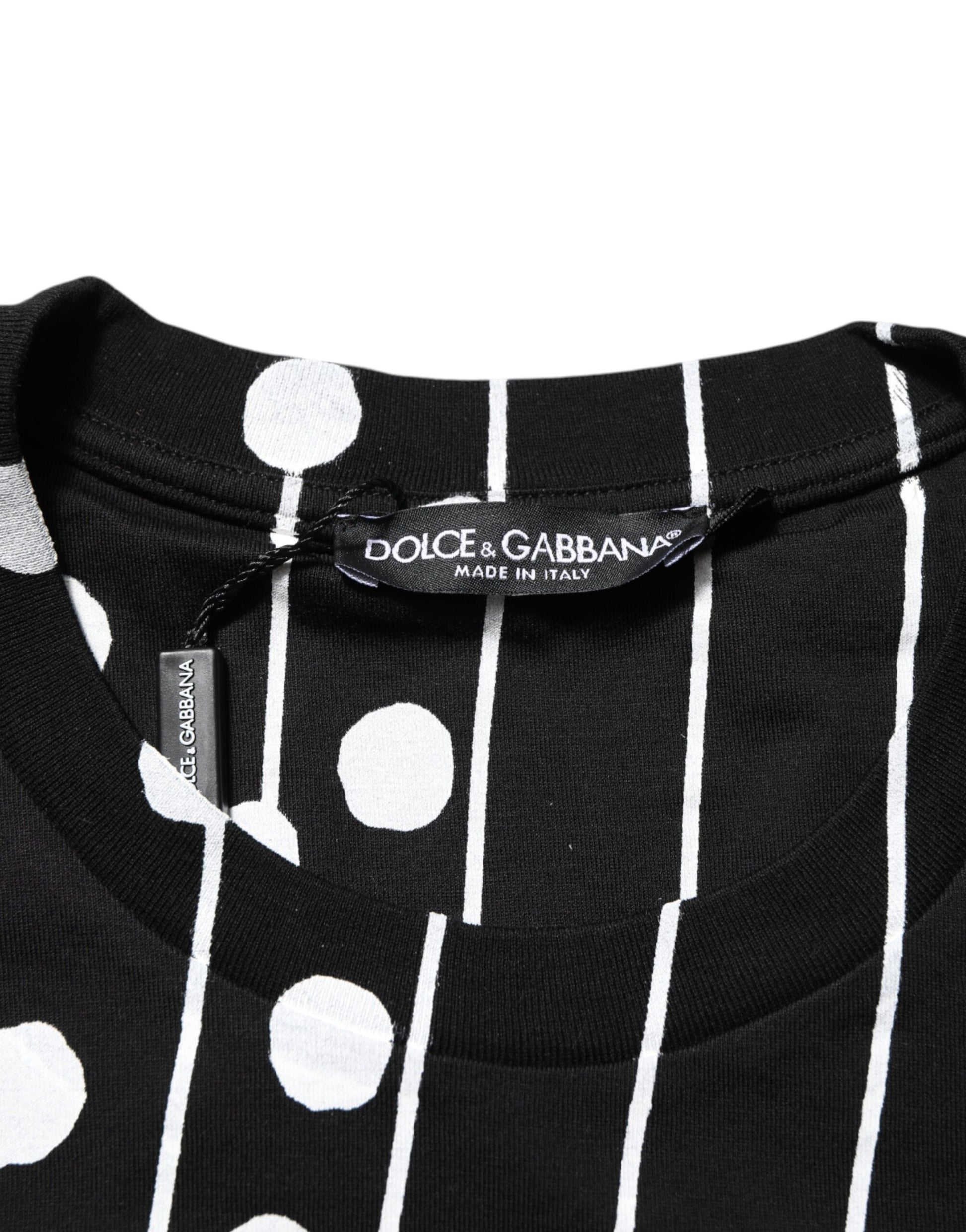 Black polka dot shirt with white stripes