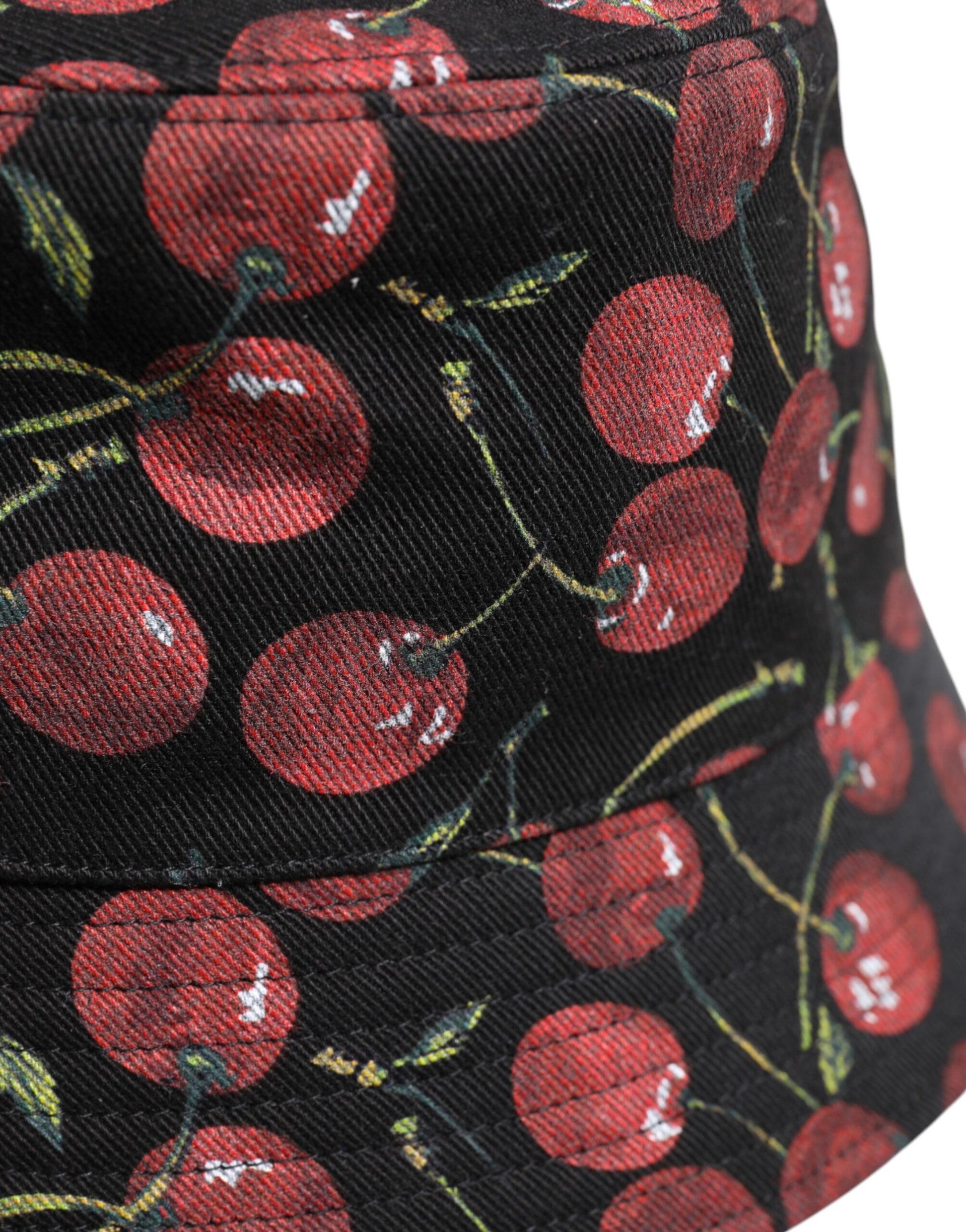 Black bucket hat with red cherry print