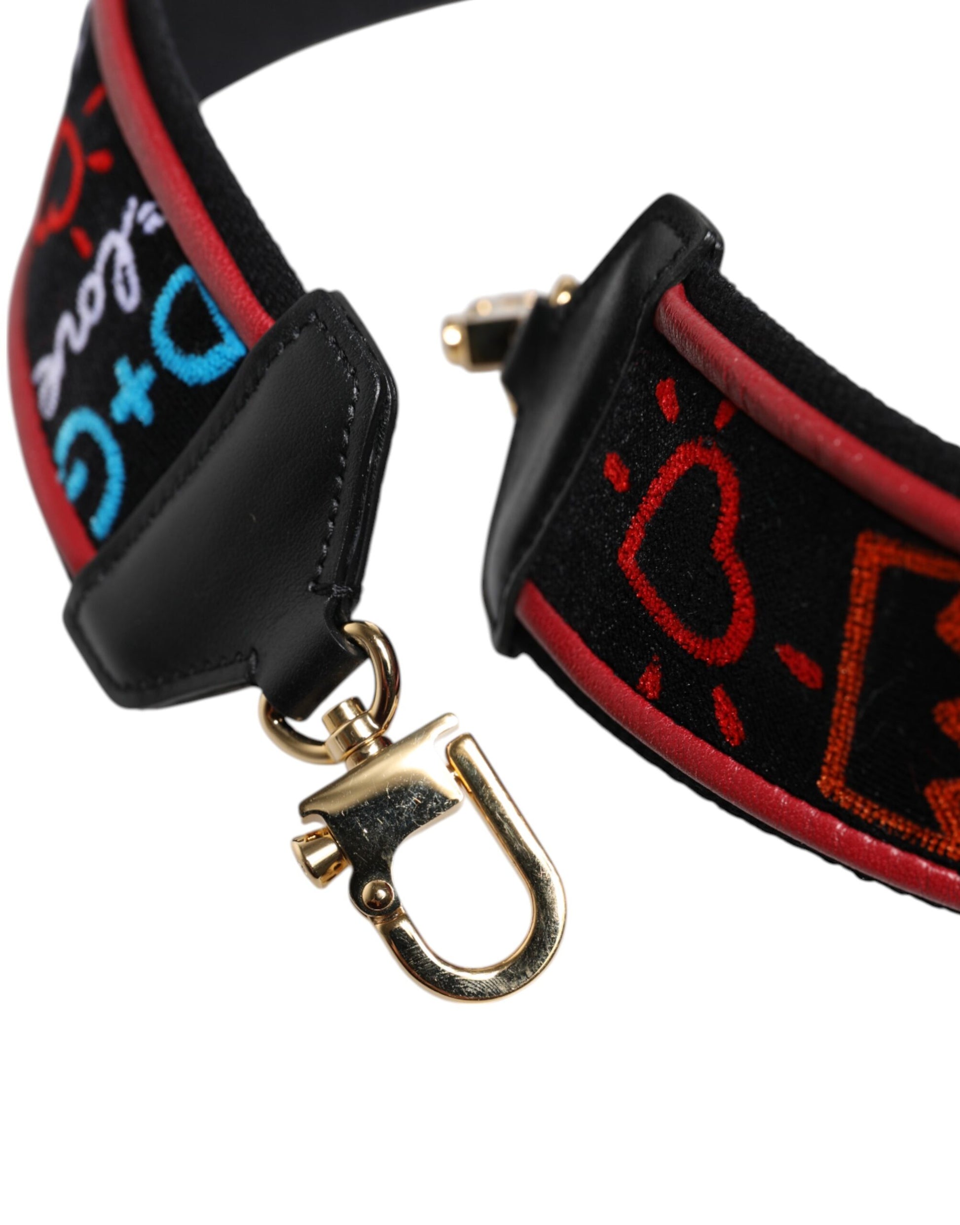 Red and black dog collar with heart design