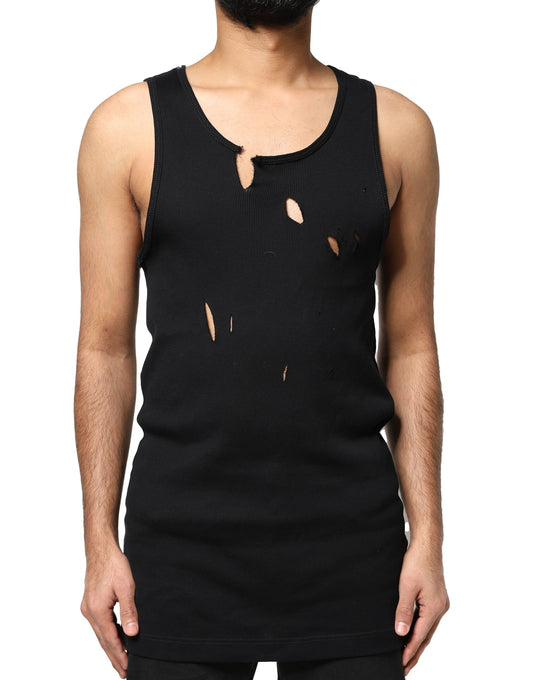 Mannequin wearing black tank top with holes in front