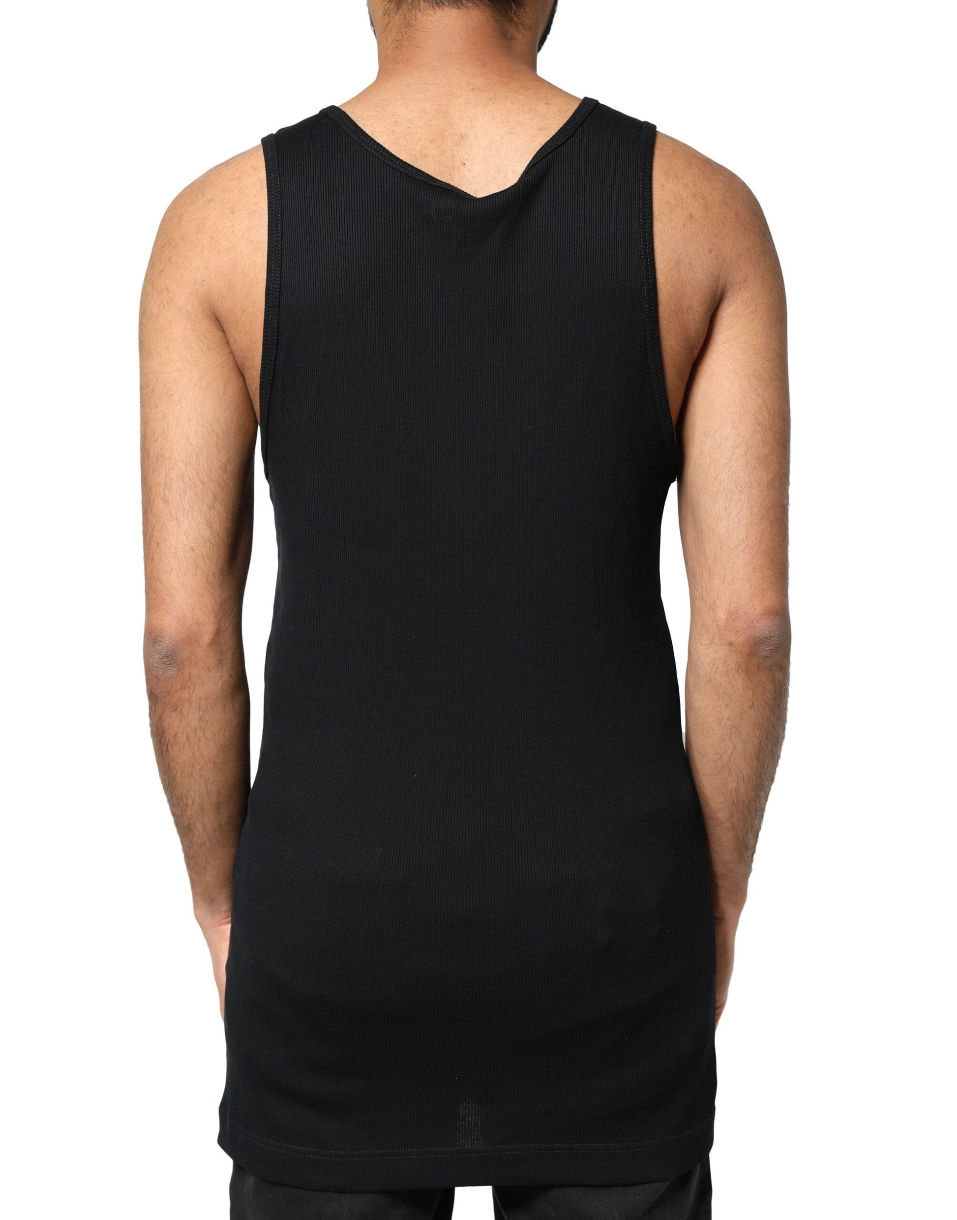 Black tank top on man's back