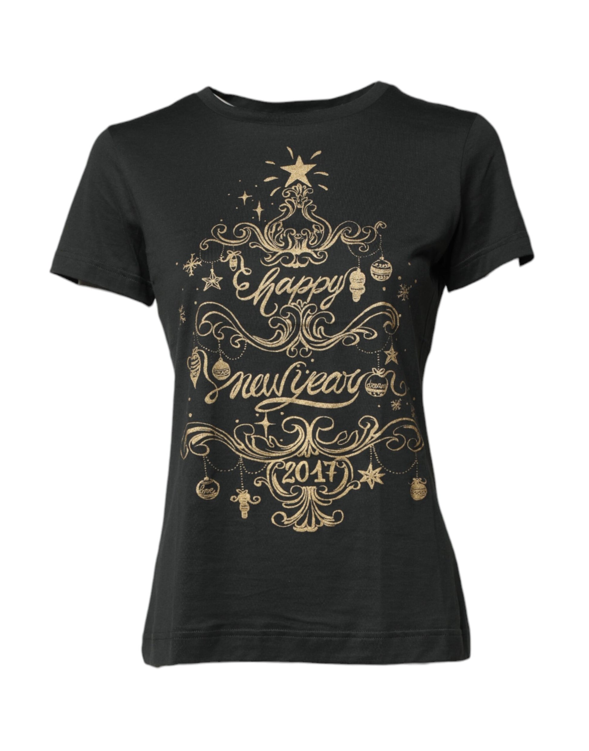 Black t-shirt with gold holiday design