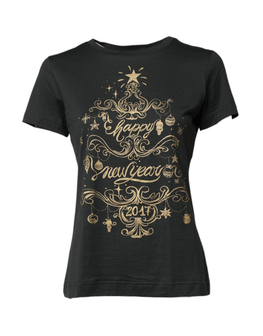 Black t-shirt with gold holiday design