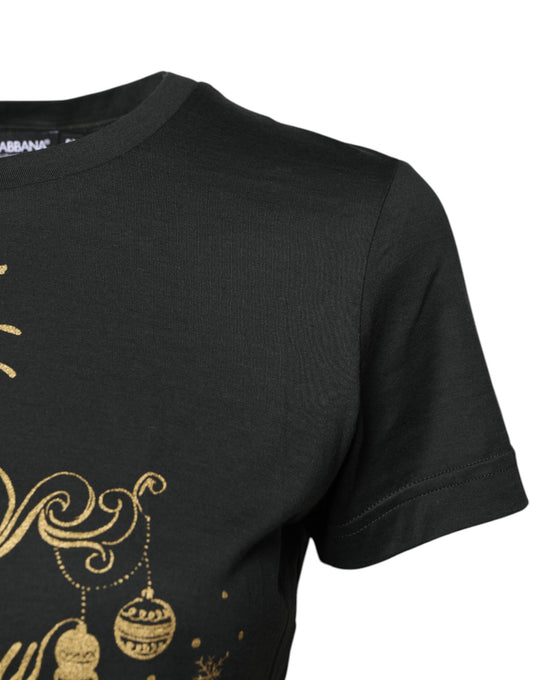 Black t-shirt with gold design on front