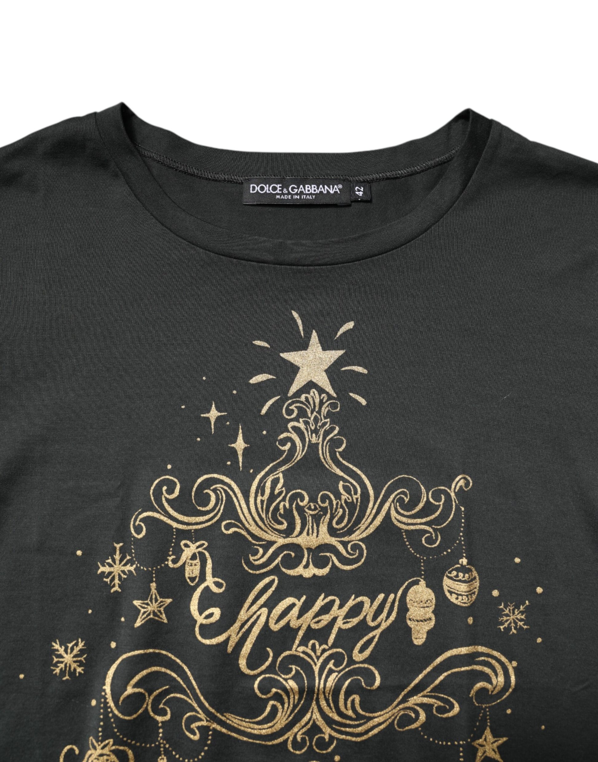 Black t-shirt with gold Christmas design