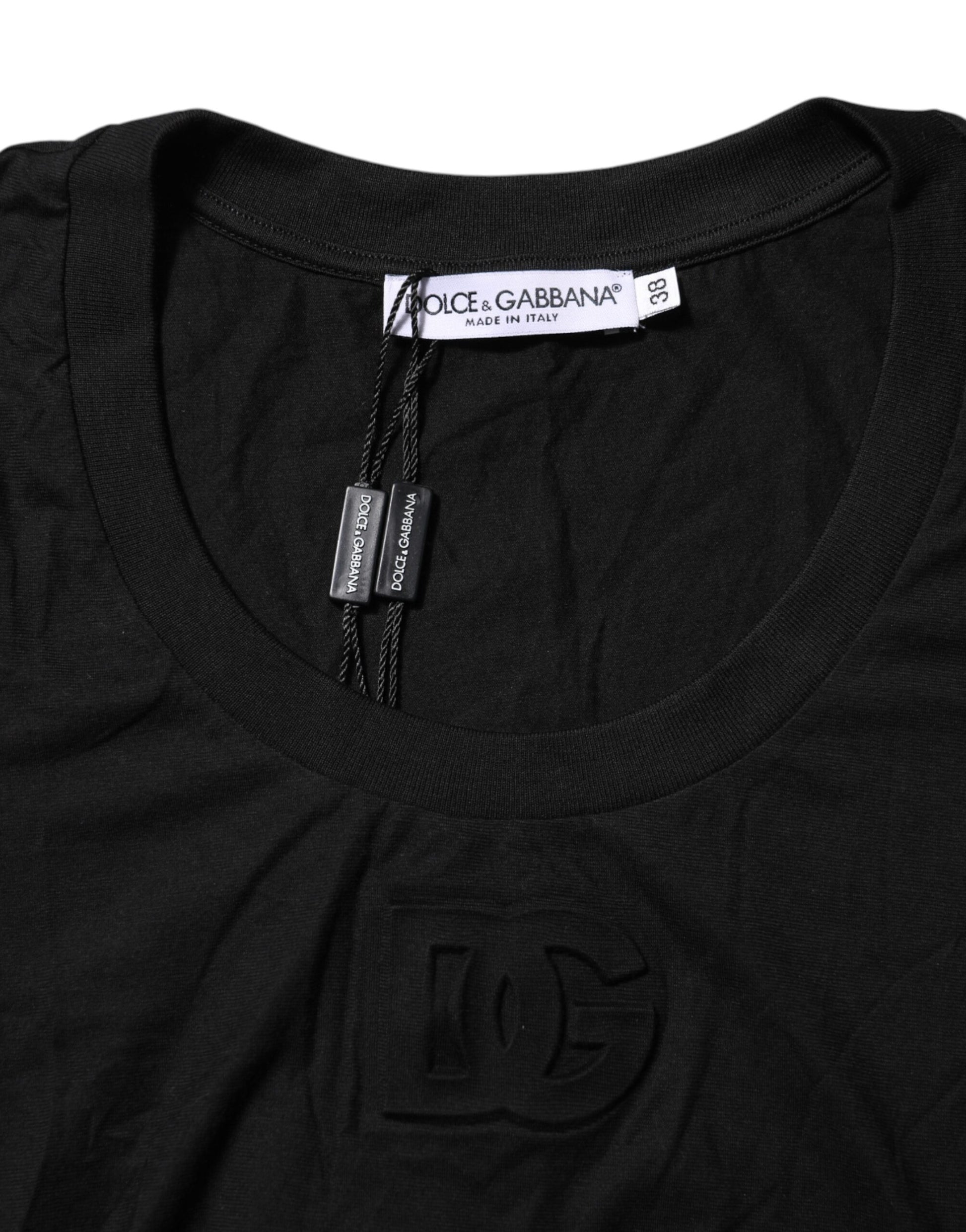 Black t-shirt with a logo on the front