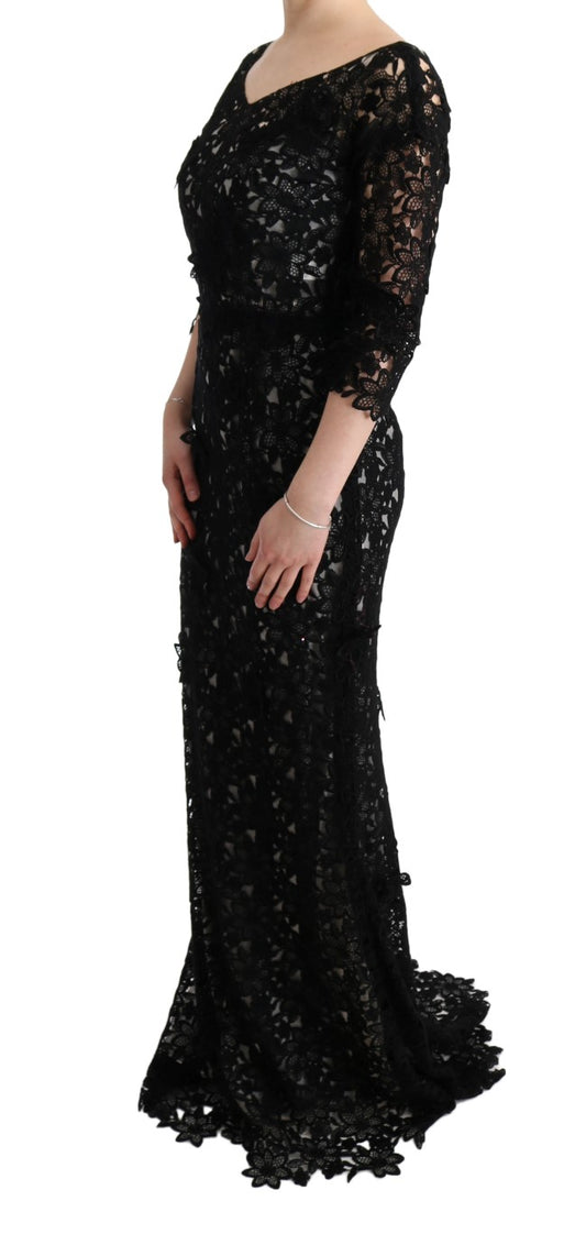 Long black lace dress with long sleeves