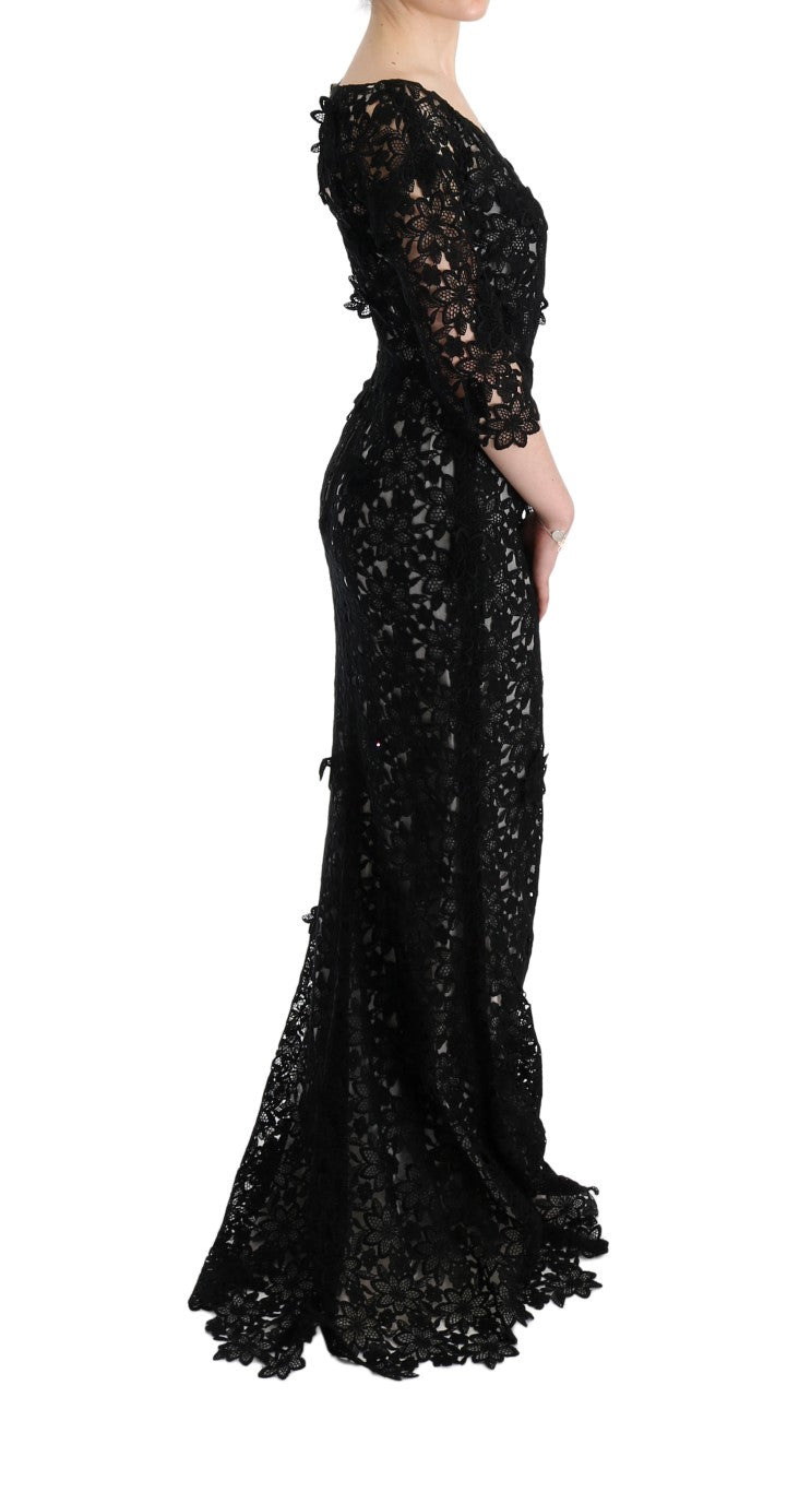 Long black lace dress with train
