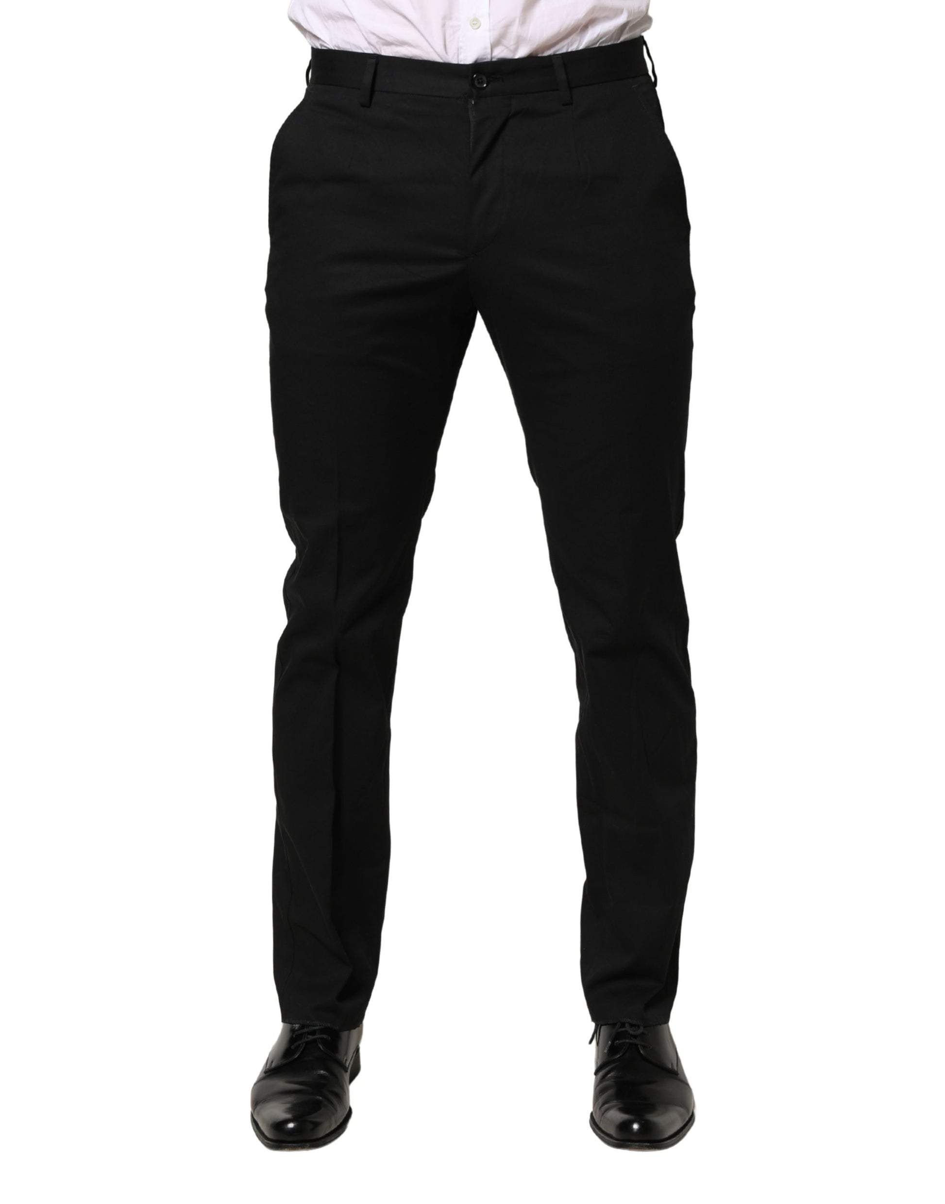 A pair of black cotton skinny dress formal trousers