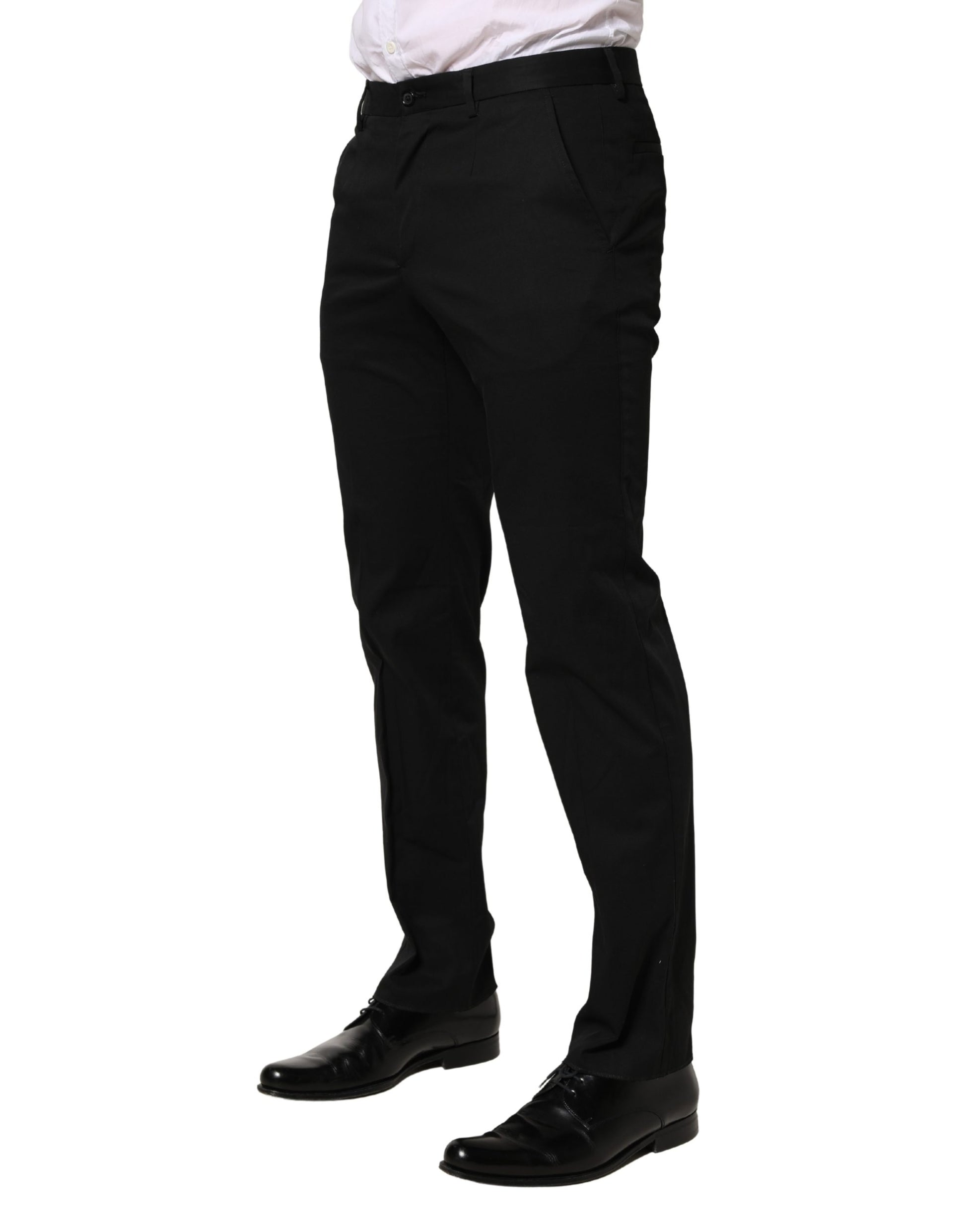 A pair of black cotton skinny dress formal trousers