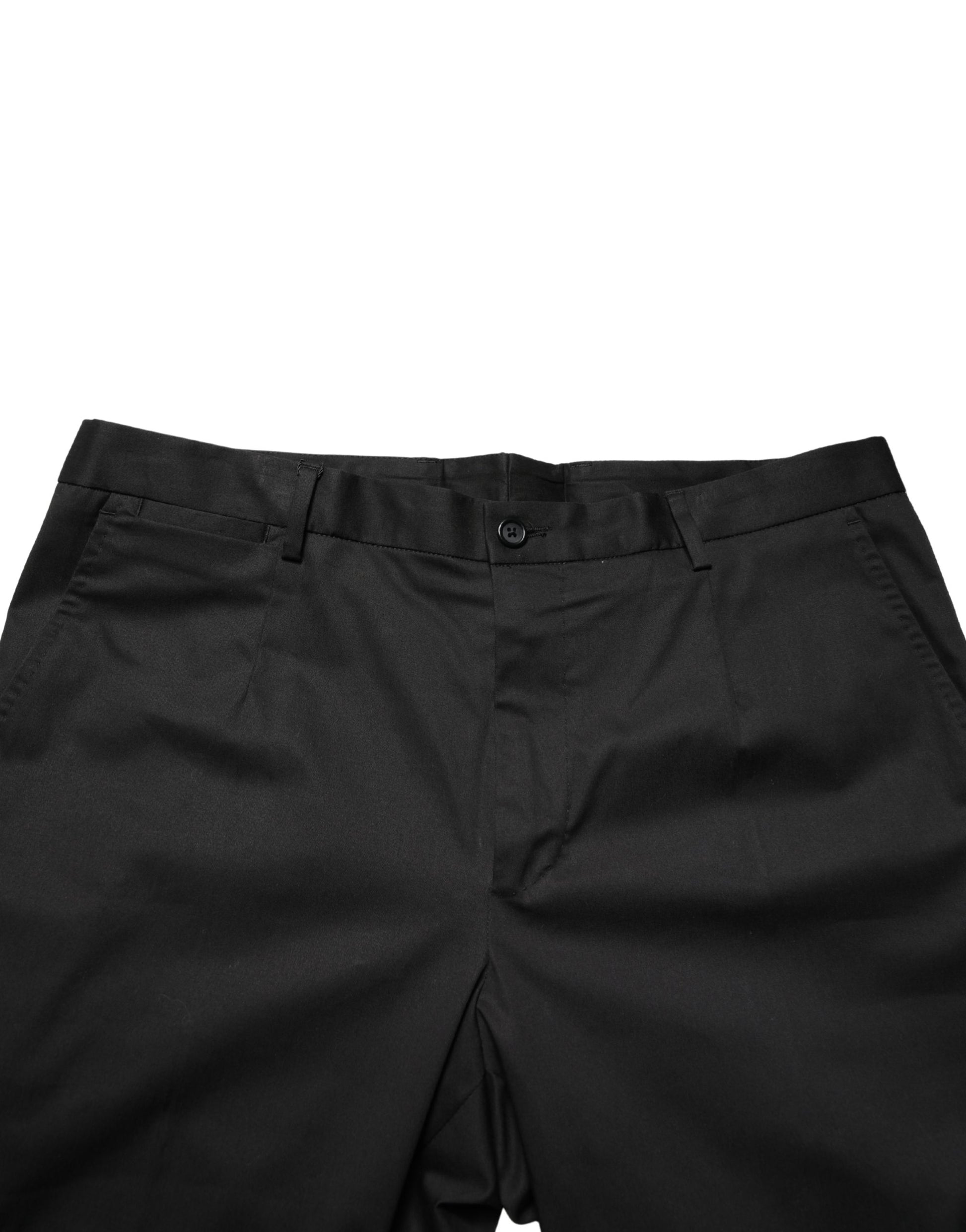 Black cotton skinny men's dress trousers with a button and zipper closure