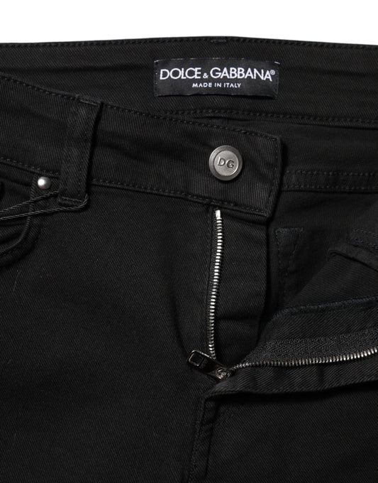 Black denim jeans with zipper on front