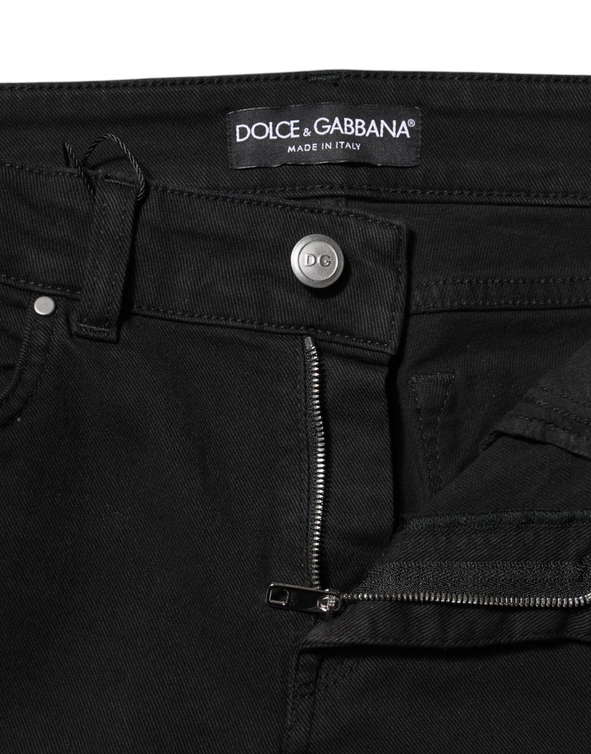 Black denim jeans with zipper on front
