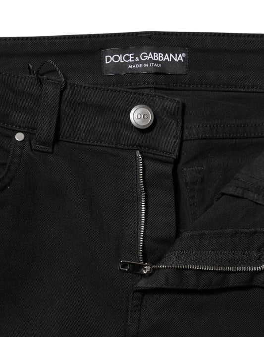Black denim jeans with zipper on front