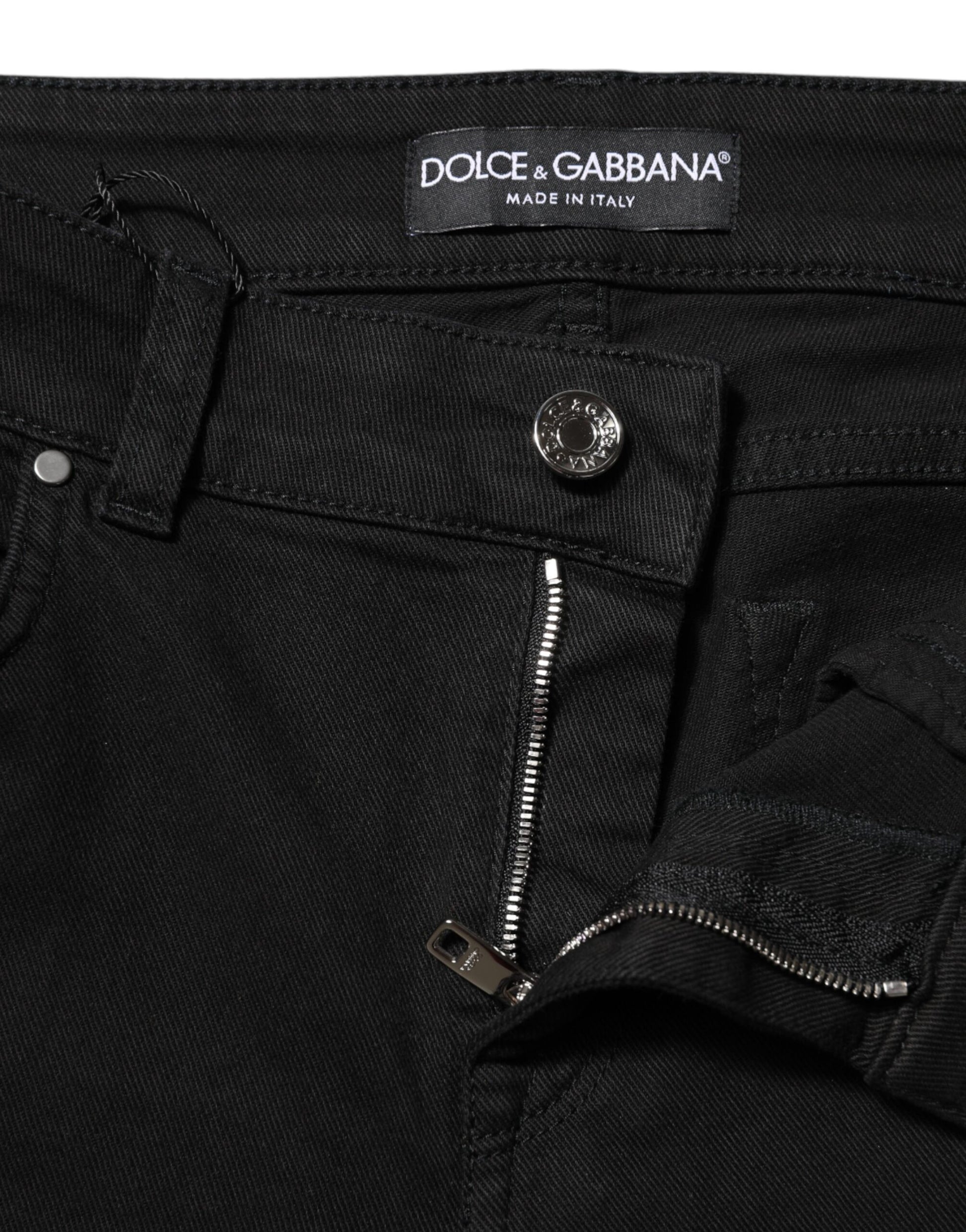 Black denim jeans with zippered side seam