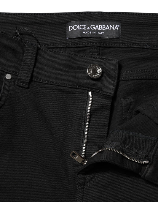 Black denim jeans with zippered side seam