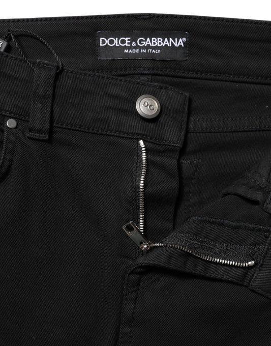 Black denim jeans with zipper detailing