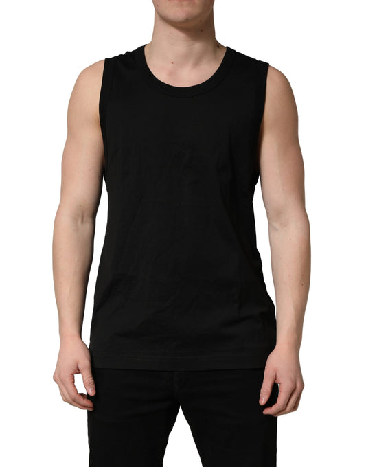 A sleeveless black cotton tank top for men by Dolce & Gabbana