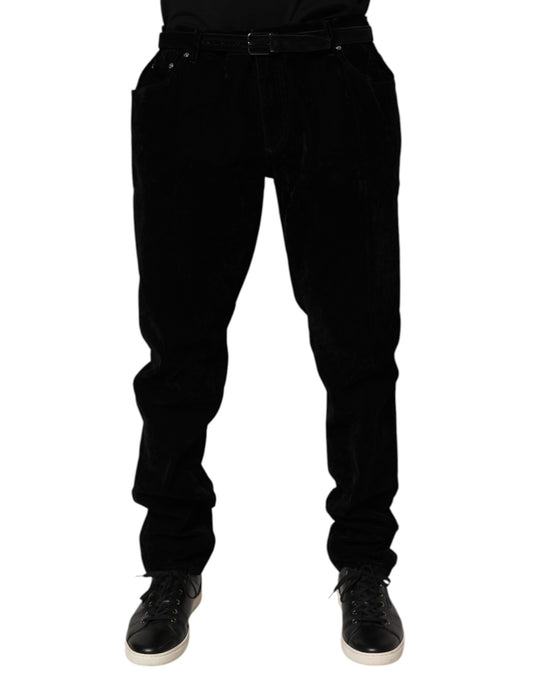 Black velvet pants on a mannequin