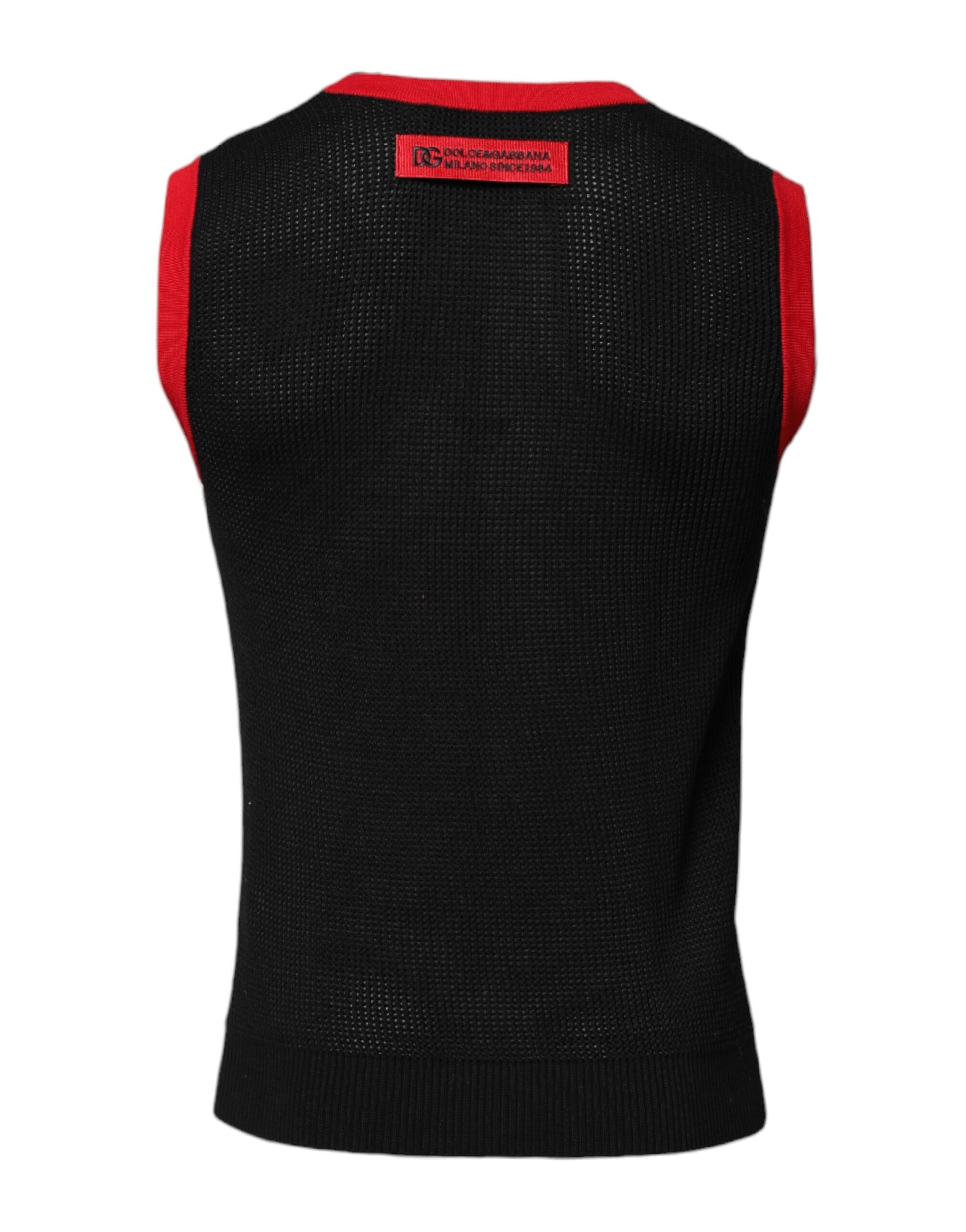 Black vest with red trim
