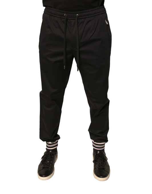 Black athletic pants with drawstring waistband