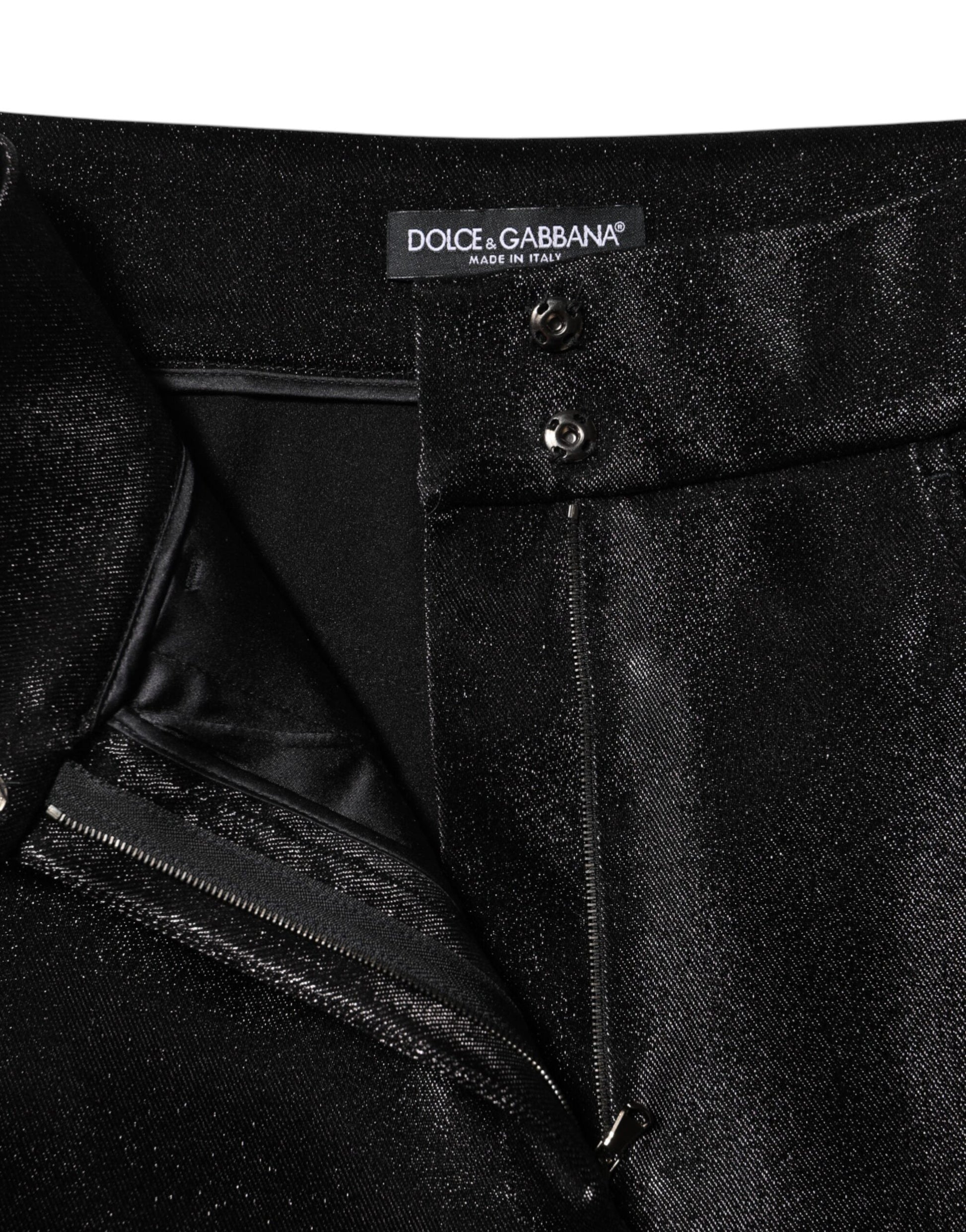 Black pants with a zippered front pocket