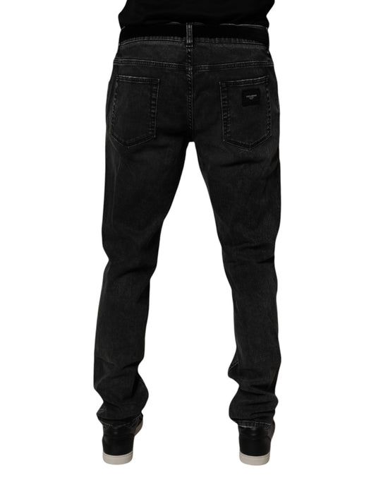 Pair of dark blue jeans with pockets on front