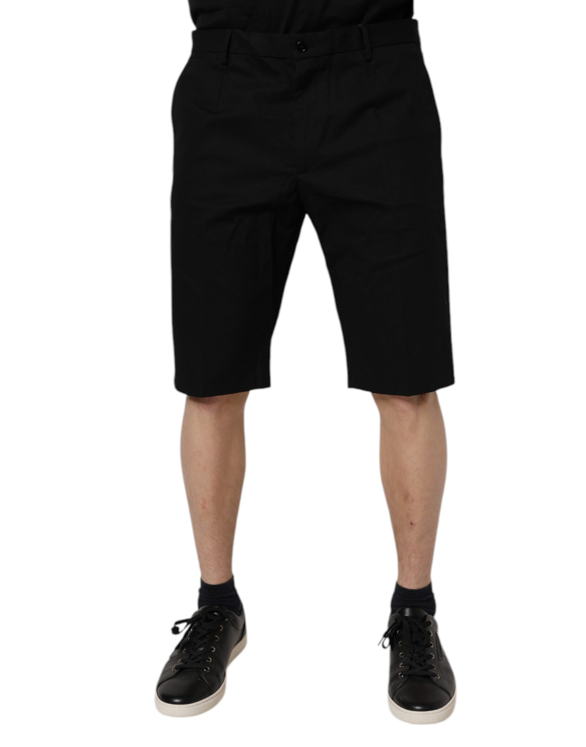 Men's black cotton stretch mid waist bermuda shorts with elastic waistband