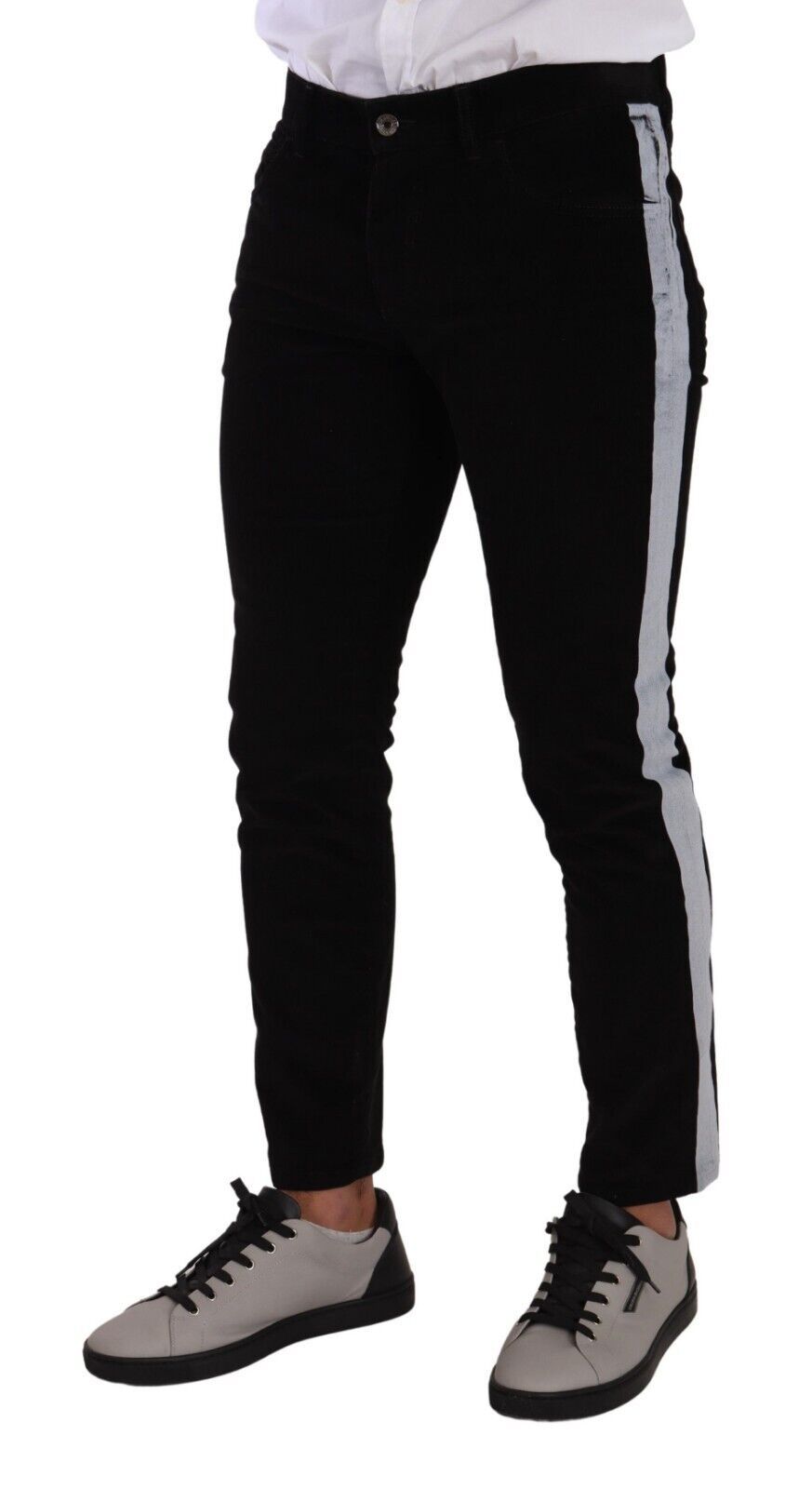 Black pants with white stripe down side