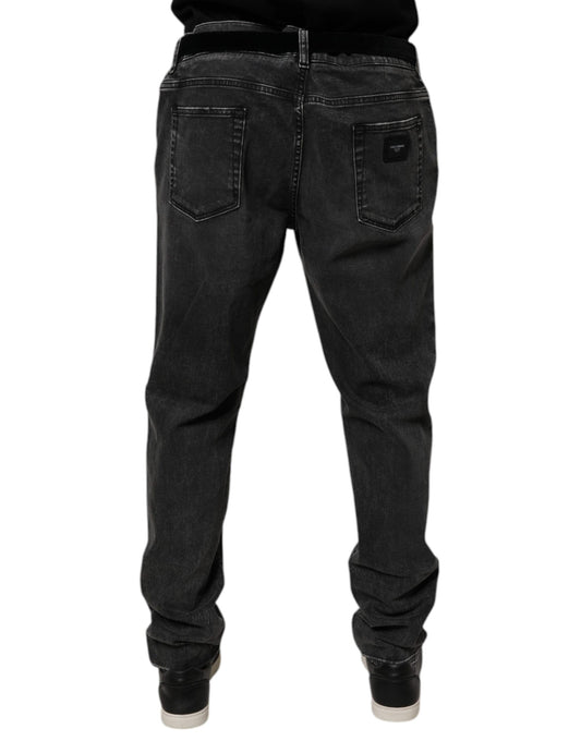 Pair of dark blue jeans with pockets on front