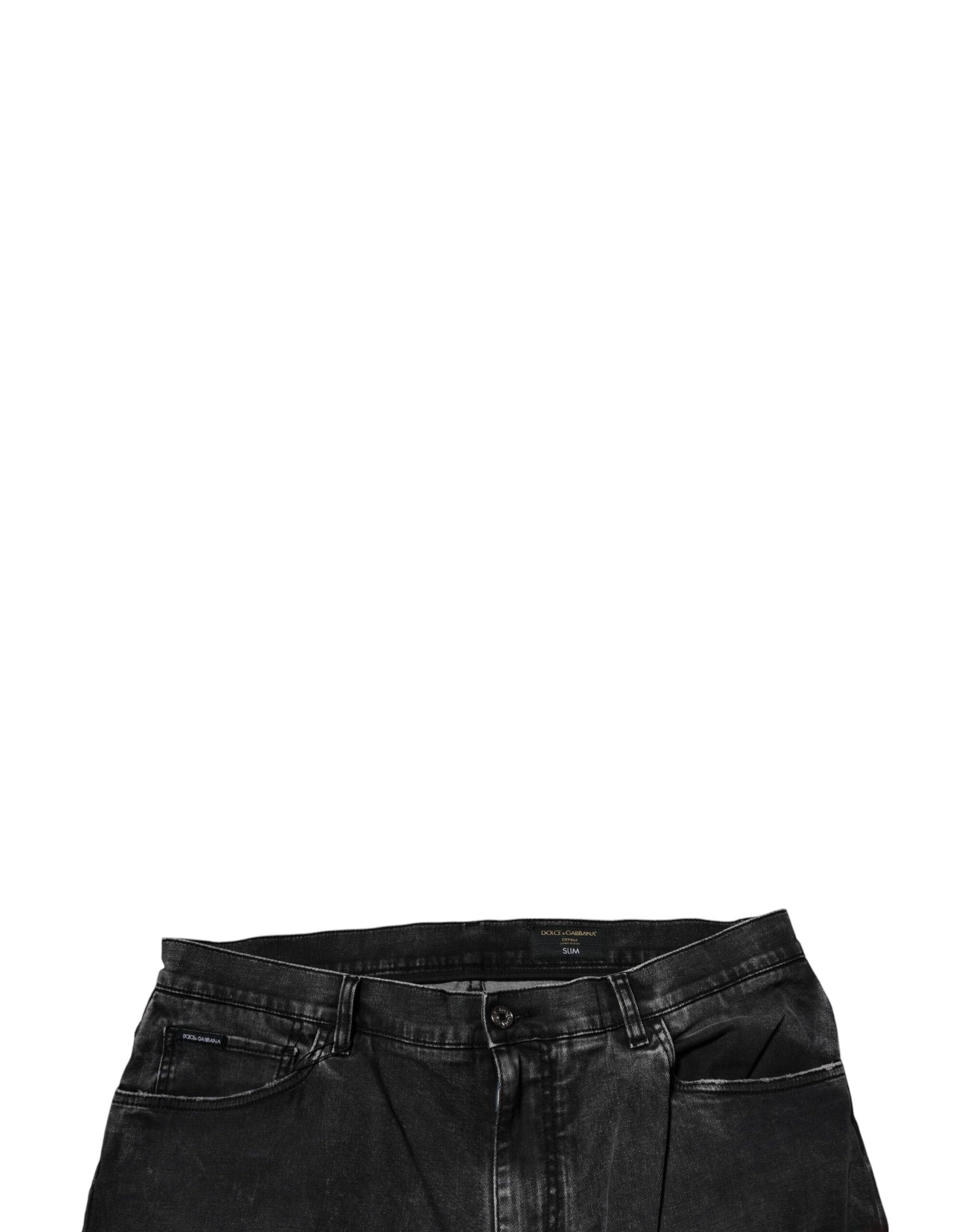 Pair of black denim shorts