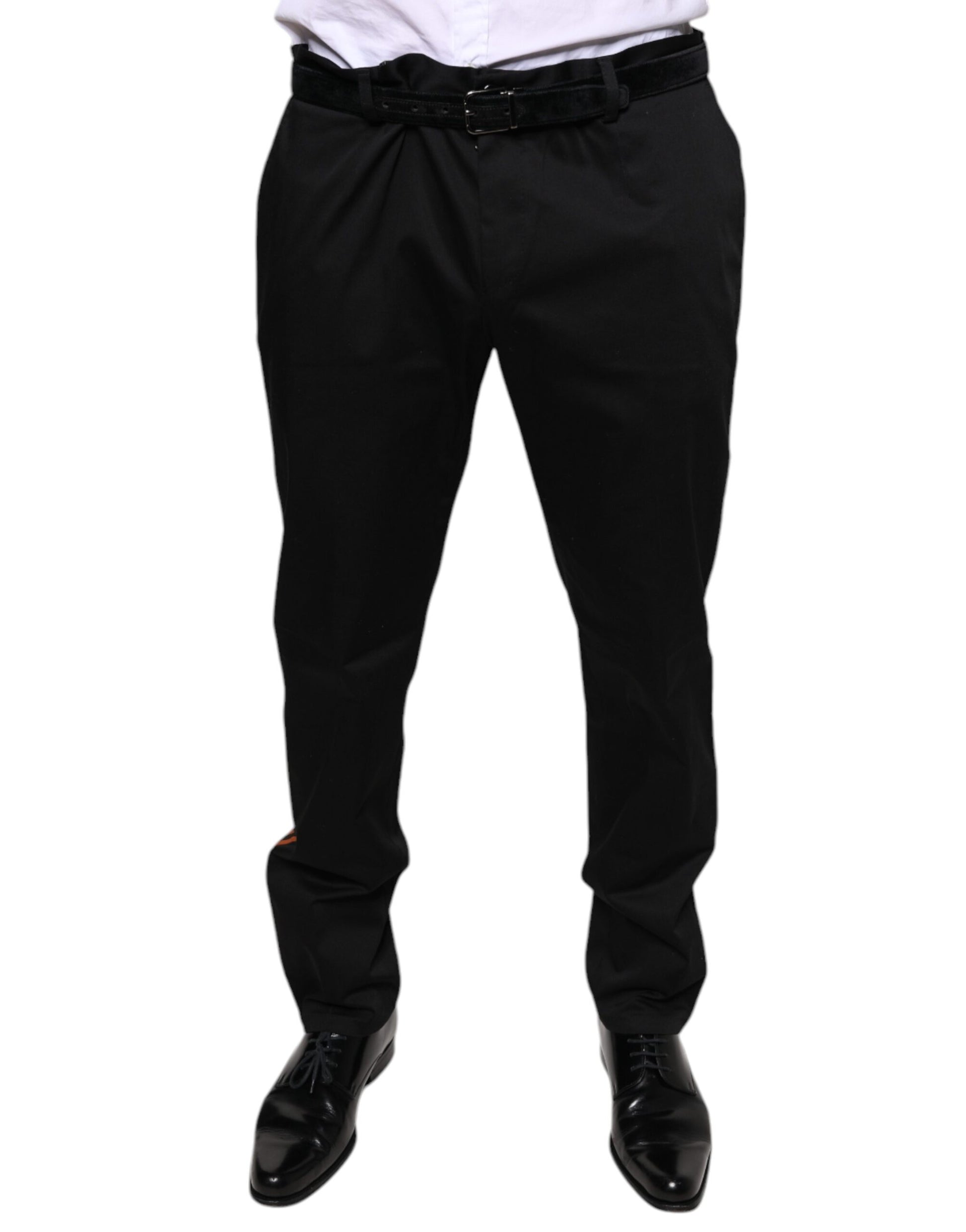 A pair of black cotton stretch skinny men's dress pants
