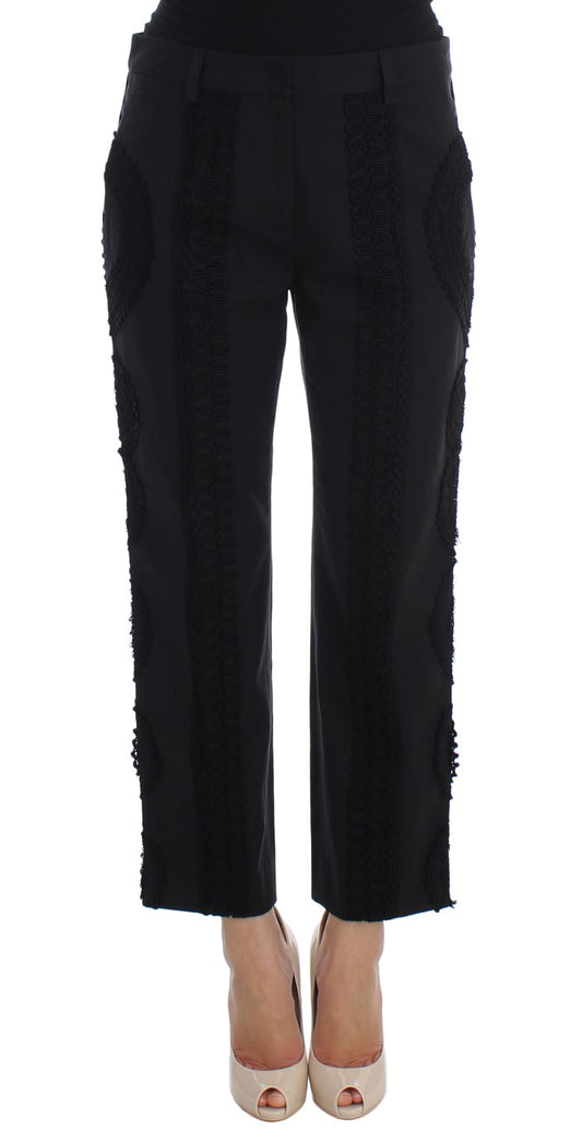 Black pants with embroidered design on legs