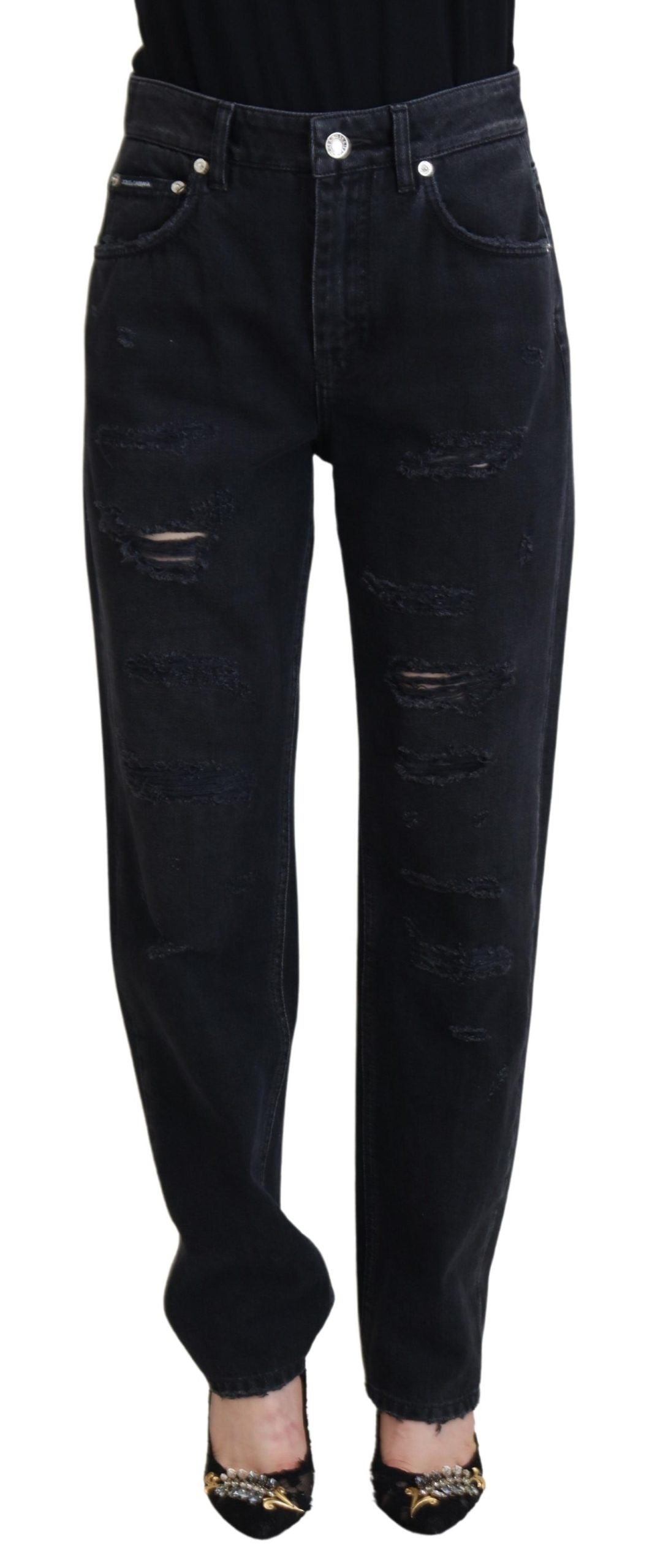 Black distressed jeans on a mannequin