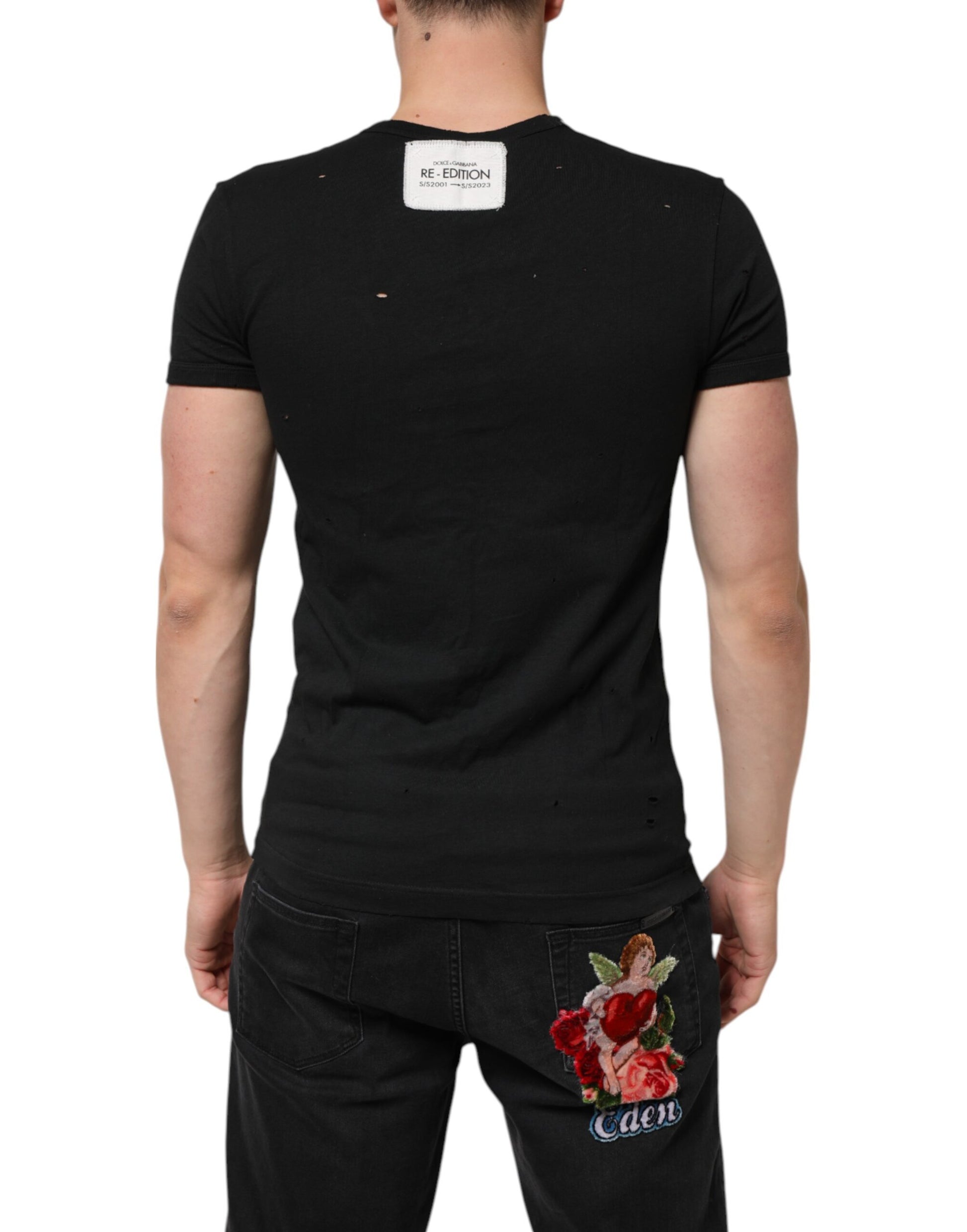 Black t-shirt with floral design on back