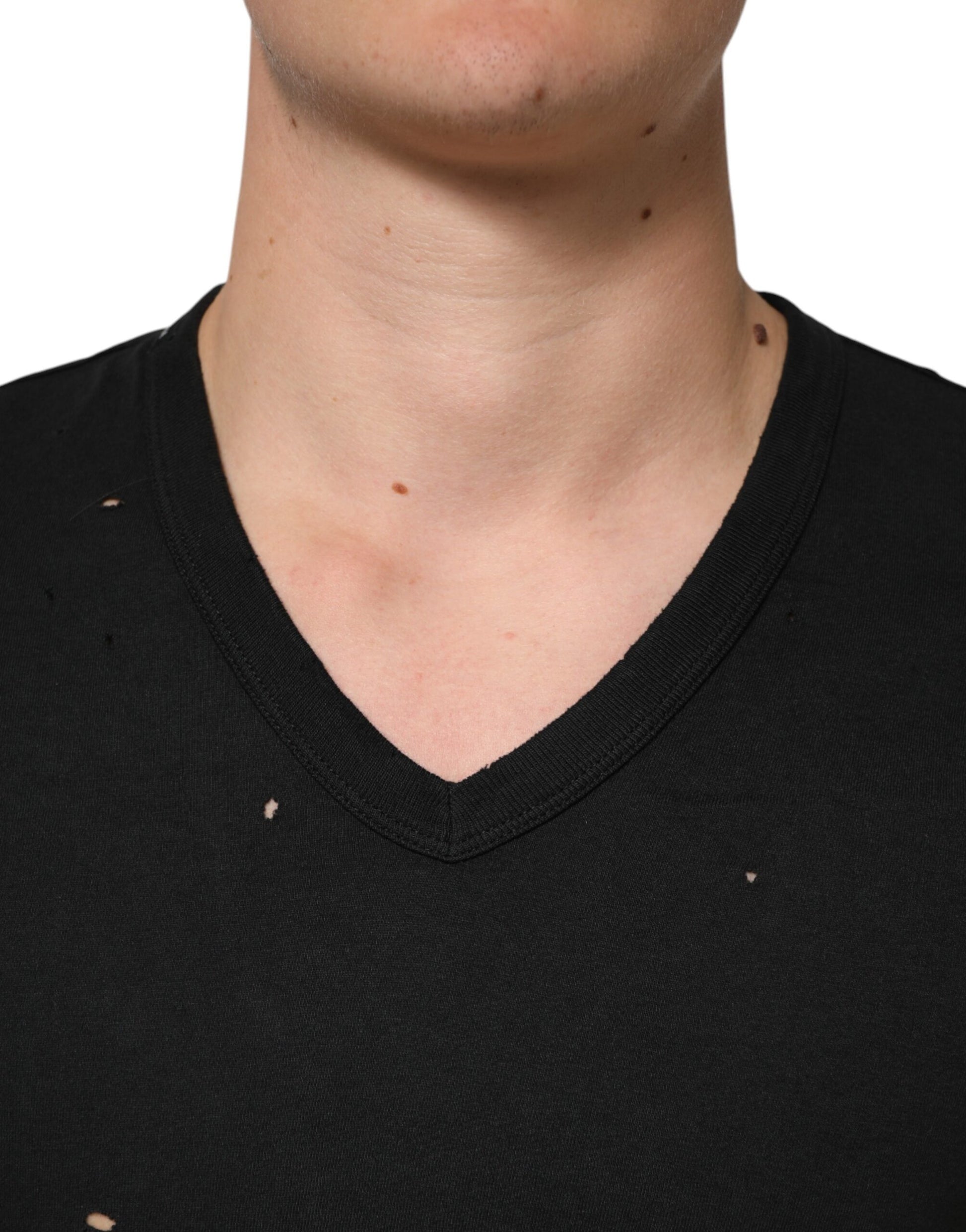 Man wearing black v-neck t-shirt
