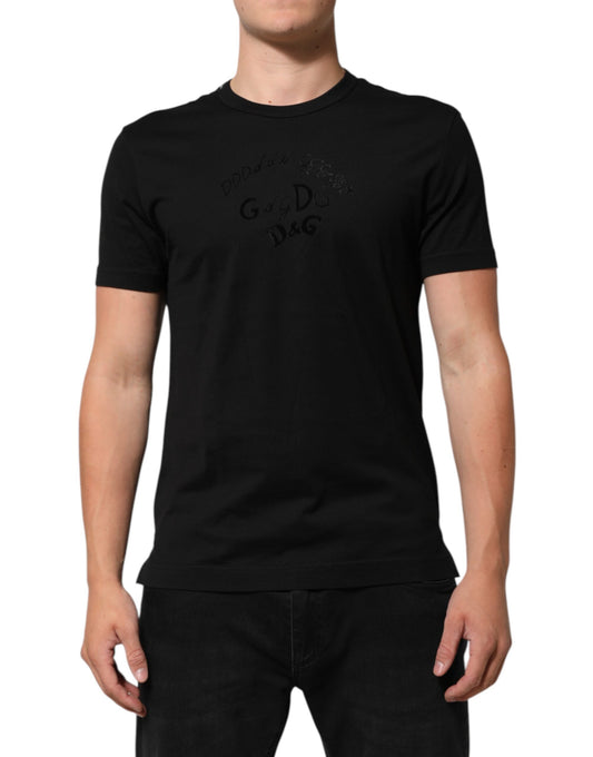 Black t-shirt with white lettering