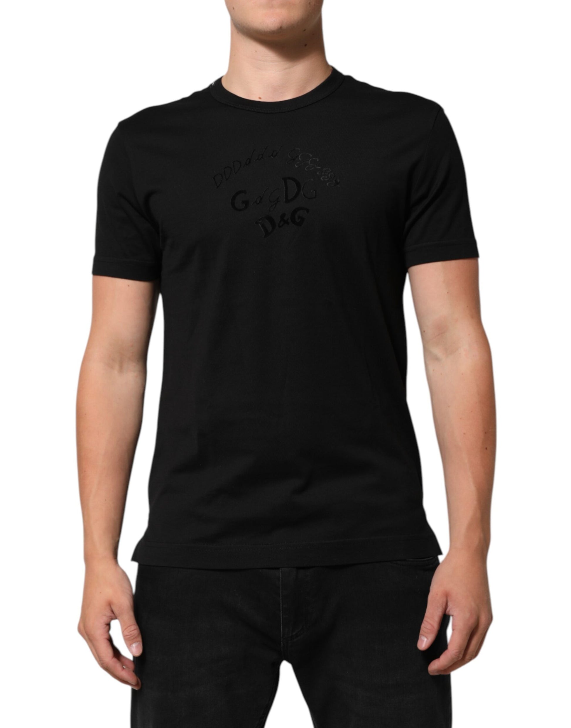 Black t-shirt with white lettering