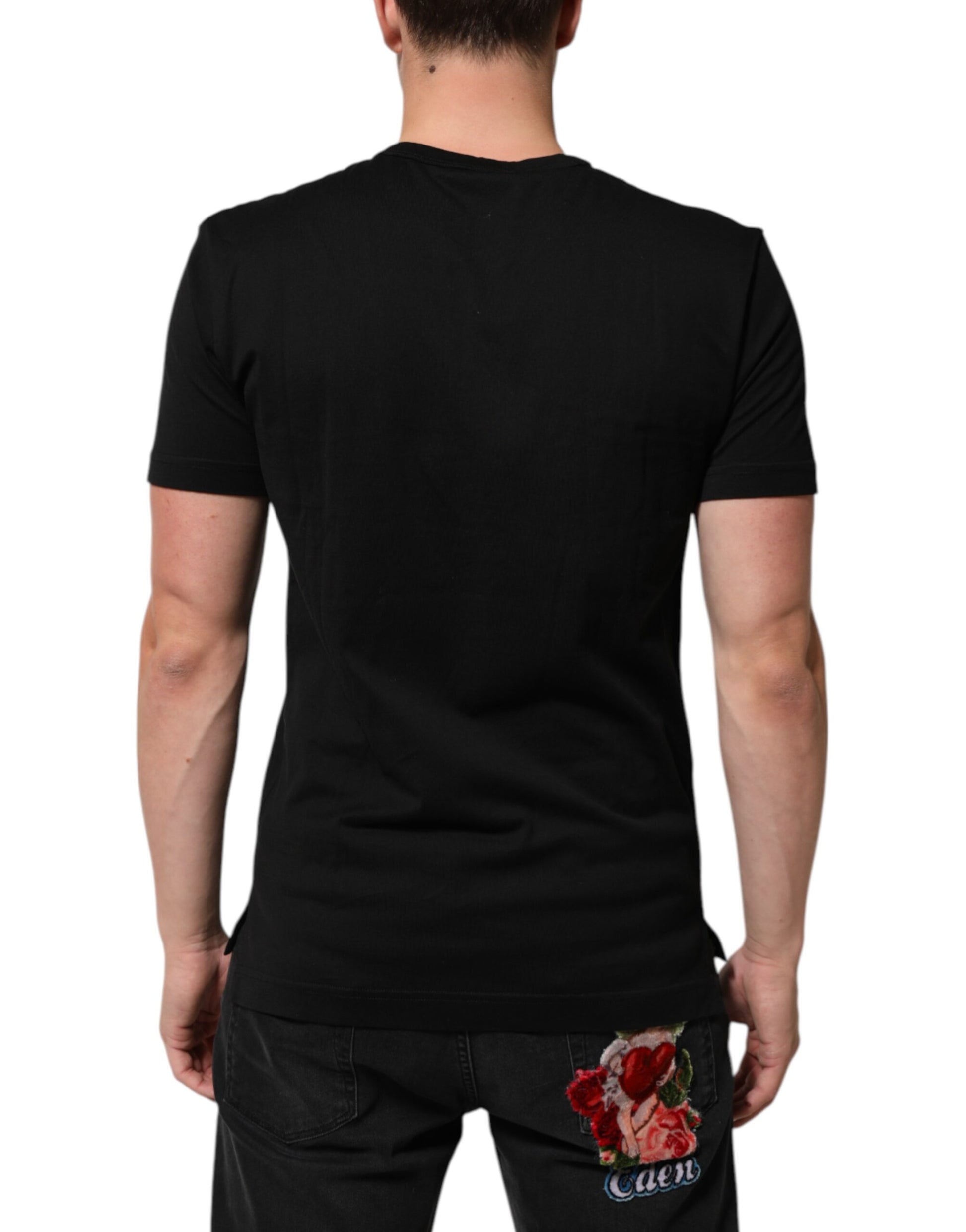 Black t-shirt with rose design on back