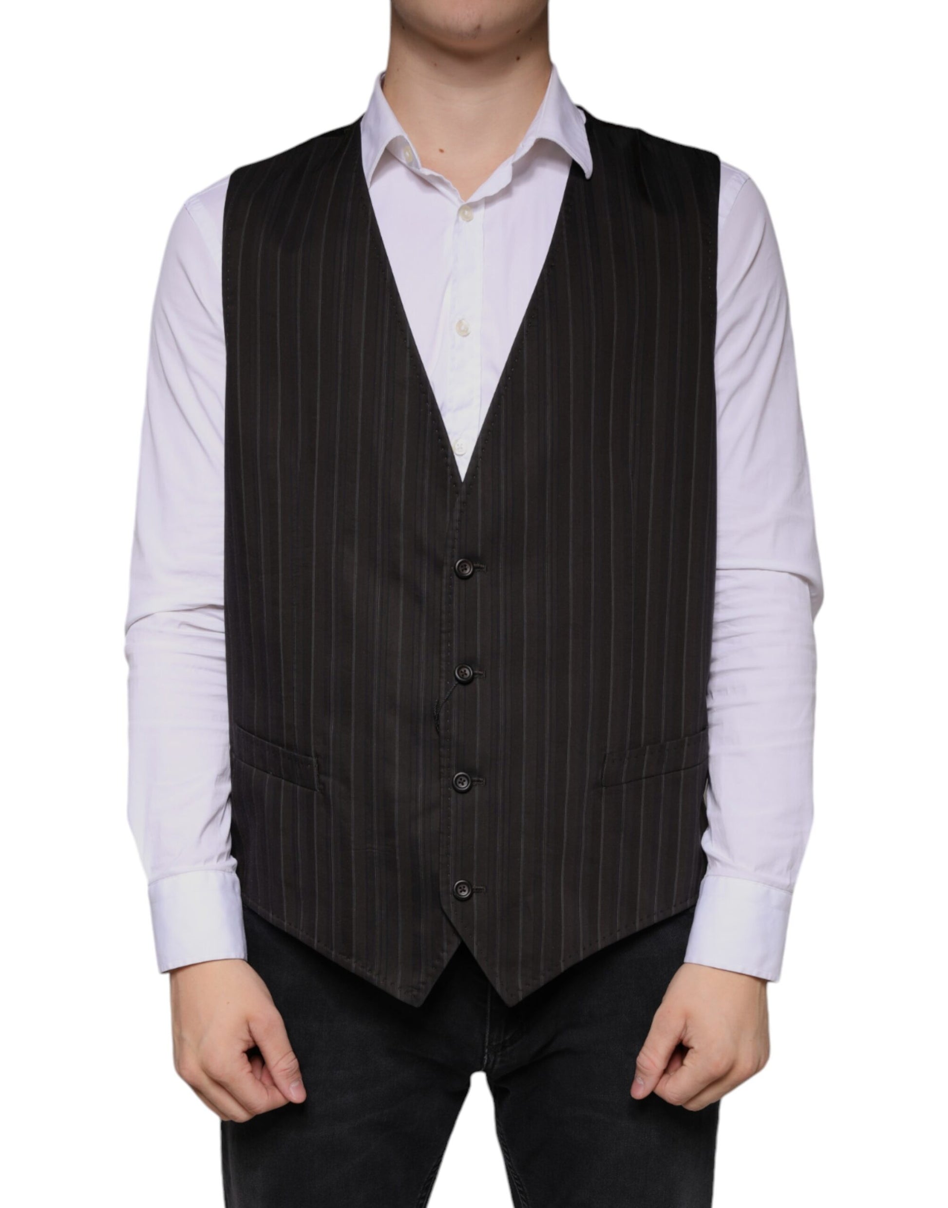 A black cotton vest with a checkered pattern, part of a formal dress suit