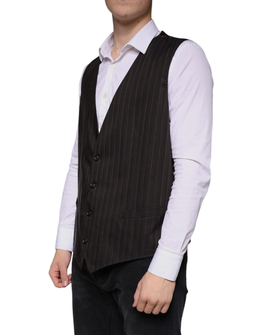 A black cotton waistcoat with a vest design, part of formal wear