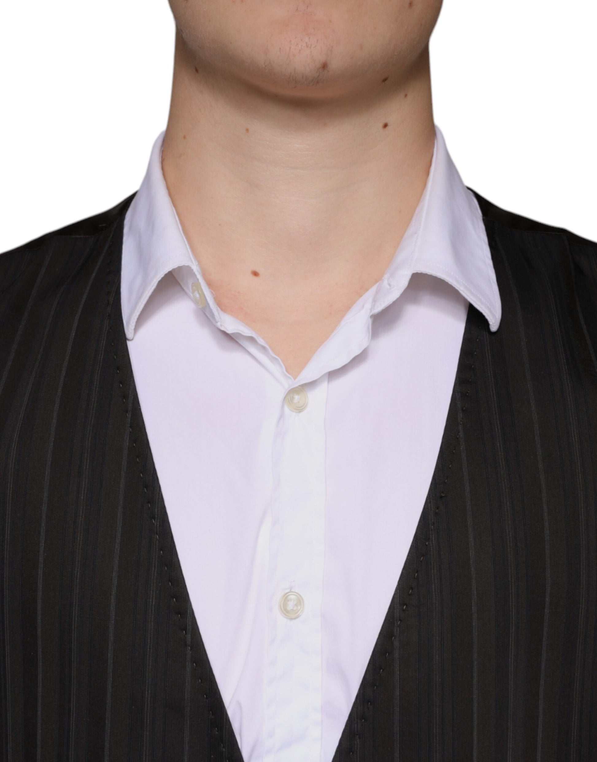 A black cotton waistcoat with a vest design, part of formal wear