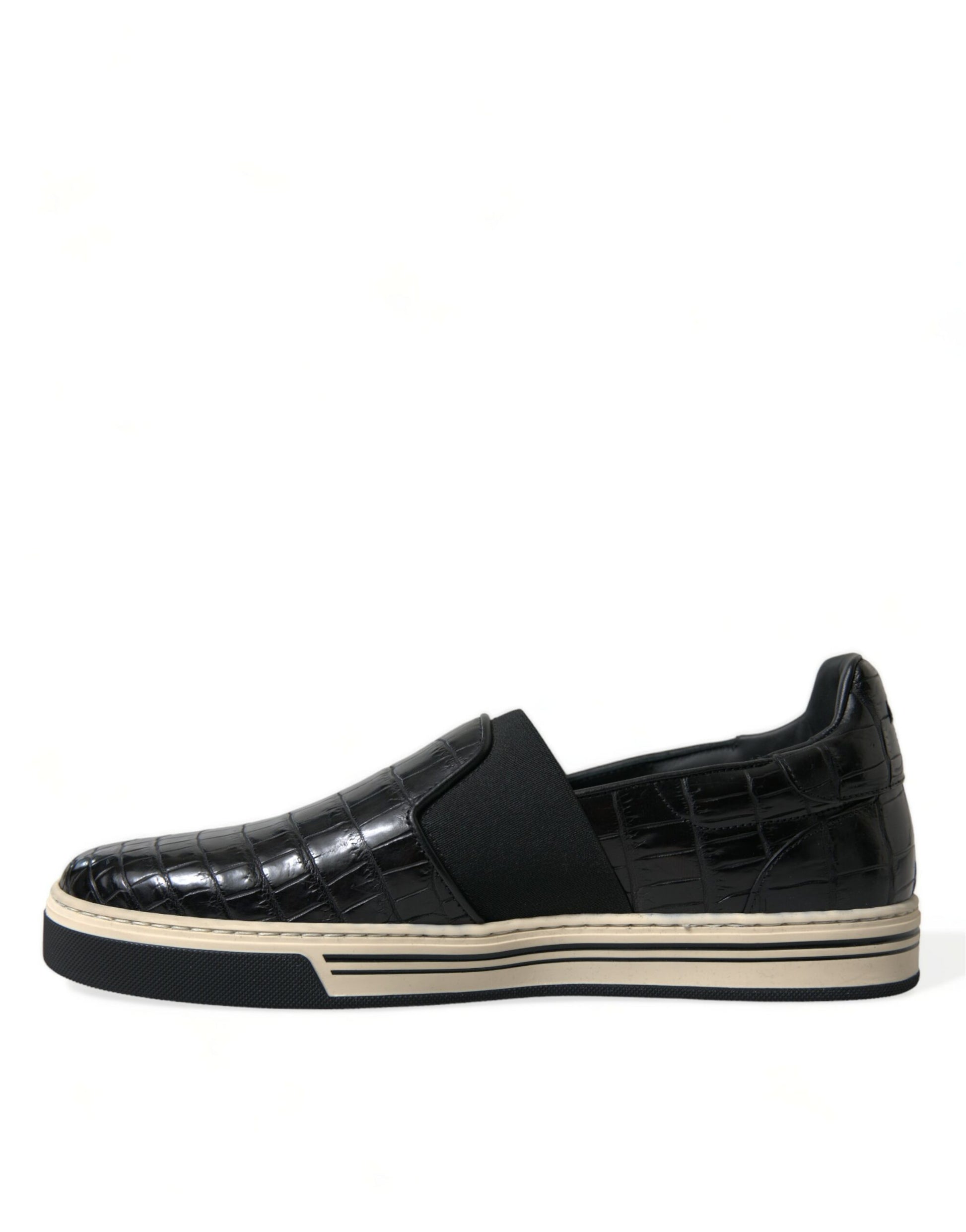 Black and white sneaker with a glossy finish on the toe cap