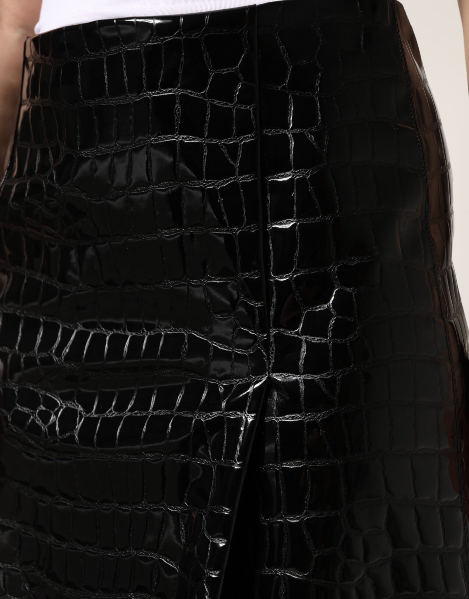 Black leather skirt with visible stitching